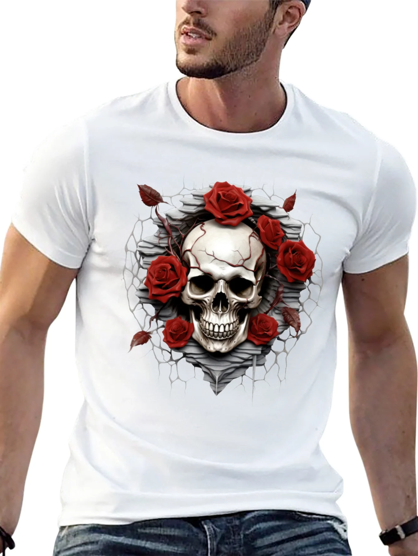Skull & Roses Graphic T-Shirt - Mens Black Tee