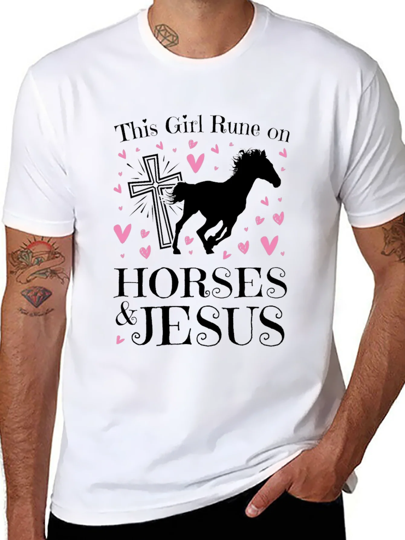 Girl Runs on Horses and Jesus Black T-Shirt
