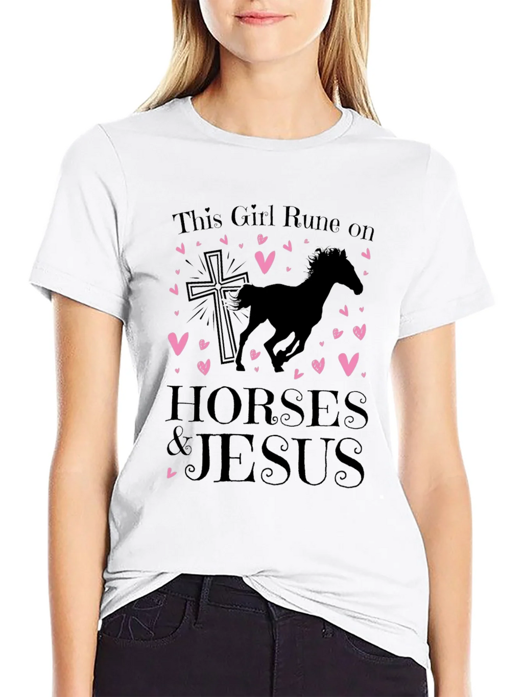 Girl Runs on Horses and Jesus Black T-Shirt