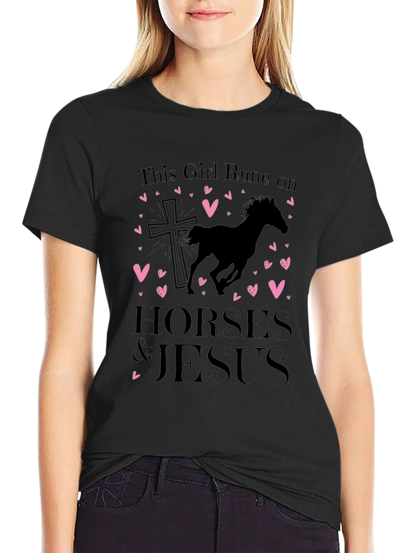 Girl Runs on Horses and Jesus Black T-Shirt
