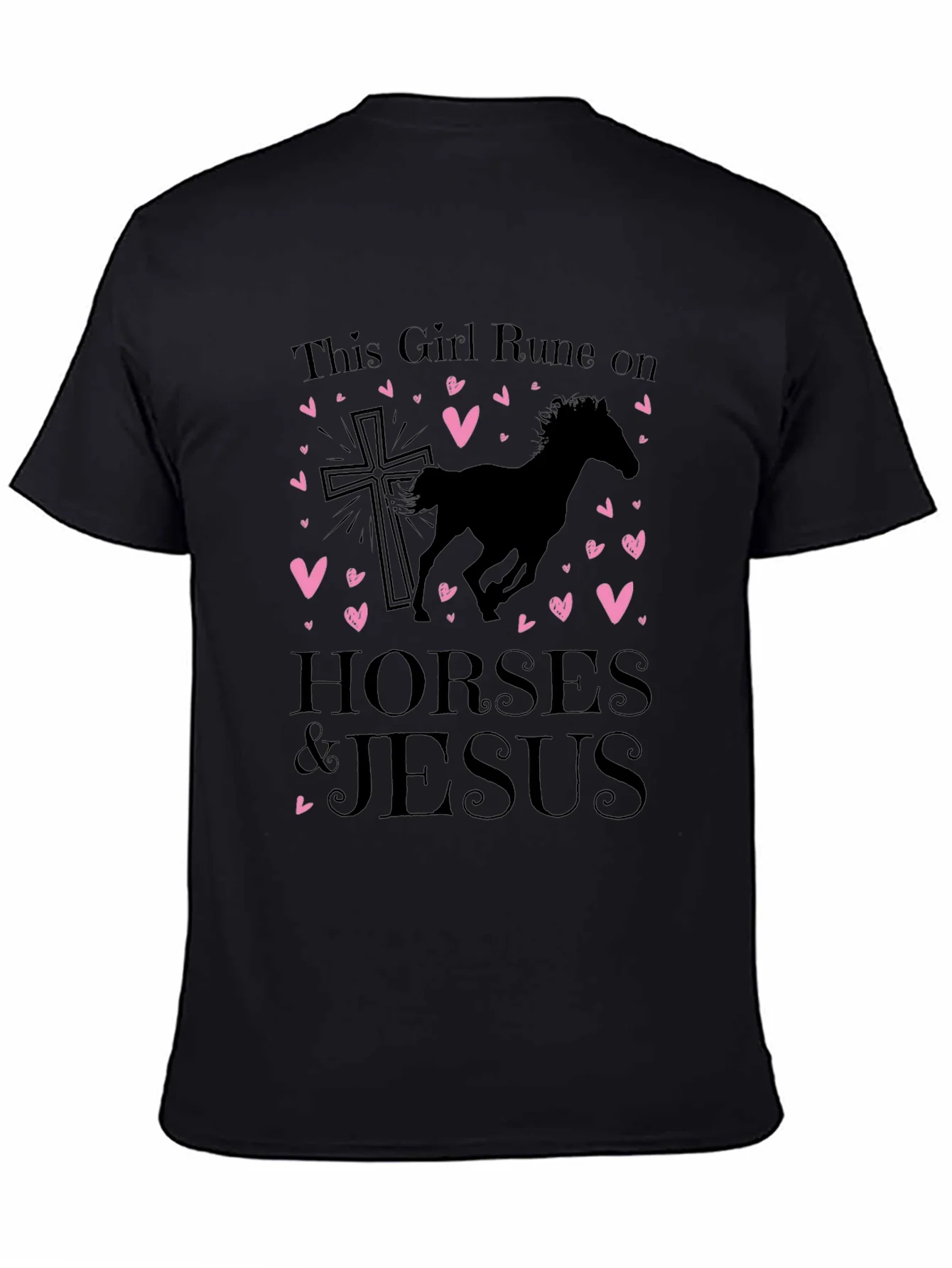 Girl Runs on Horses and Jesus Black T-Shirt