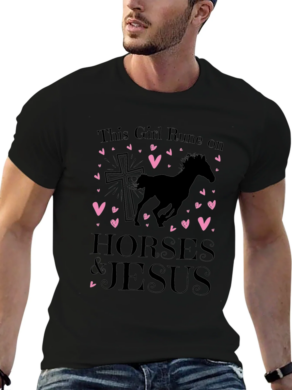 Girl Runs on Horses and Jesus Black T-Shirt