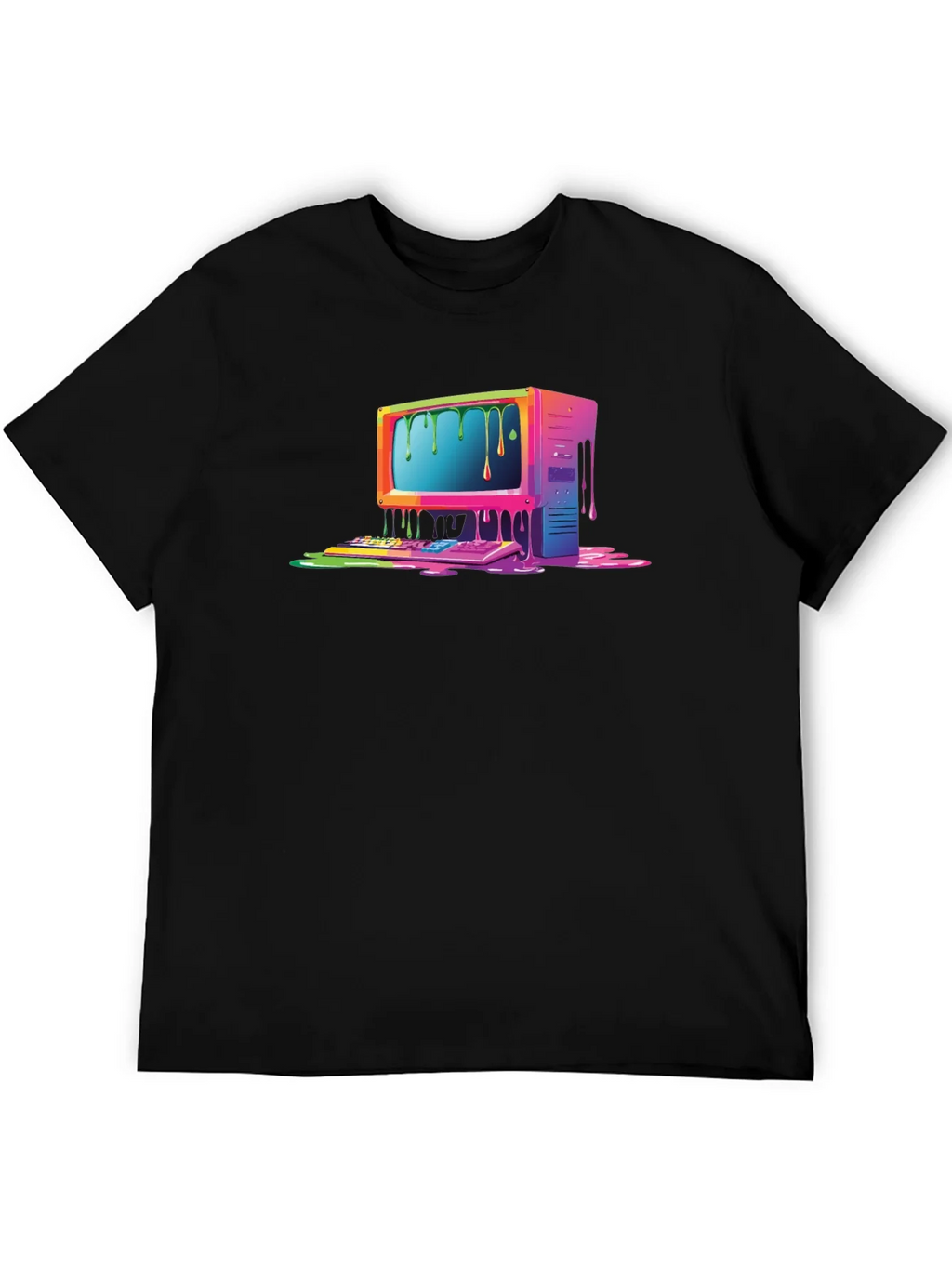 Retro Melting Computer Graphic Tee - Black