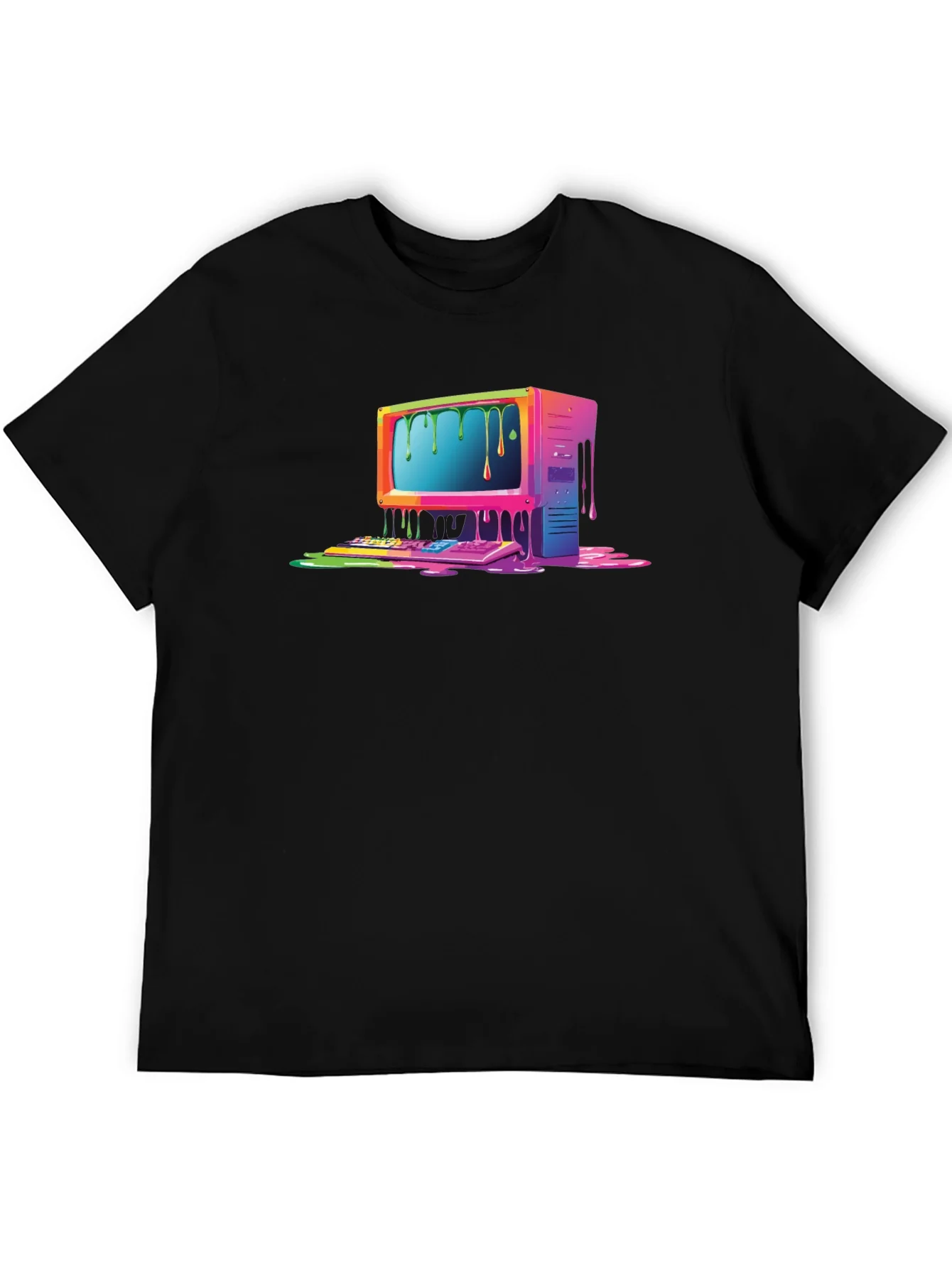 Retro Melting Computer Graphic Tee - Black