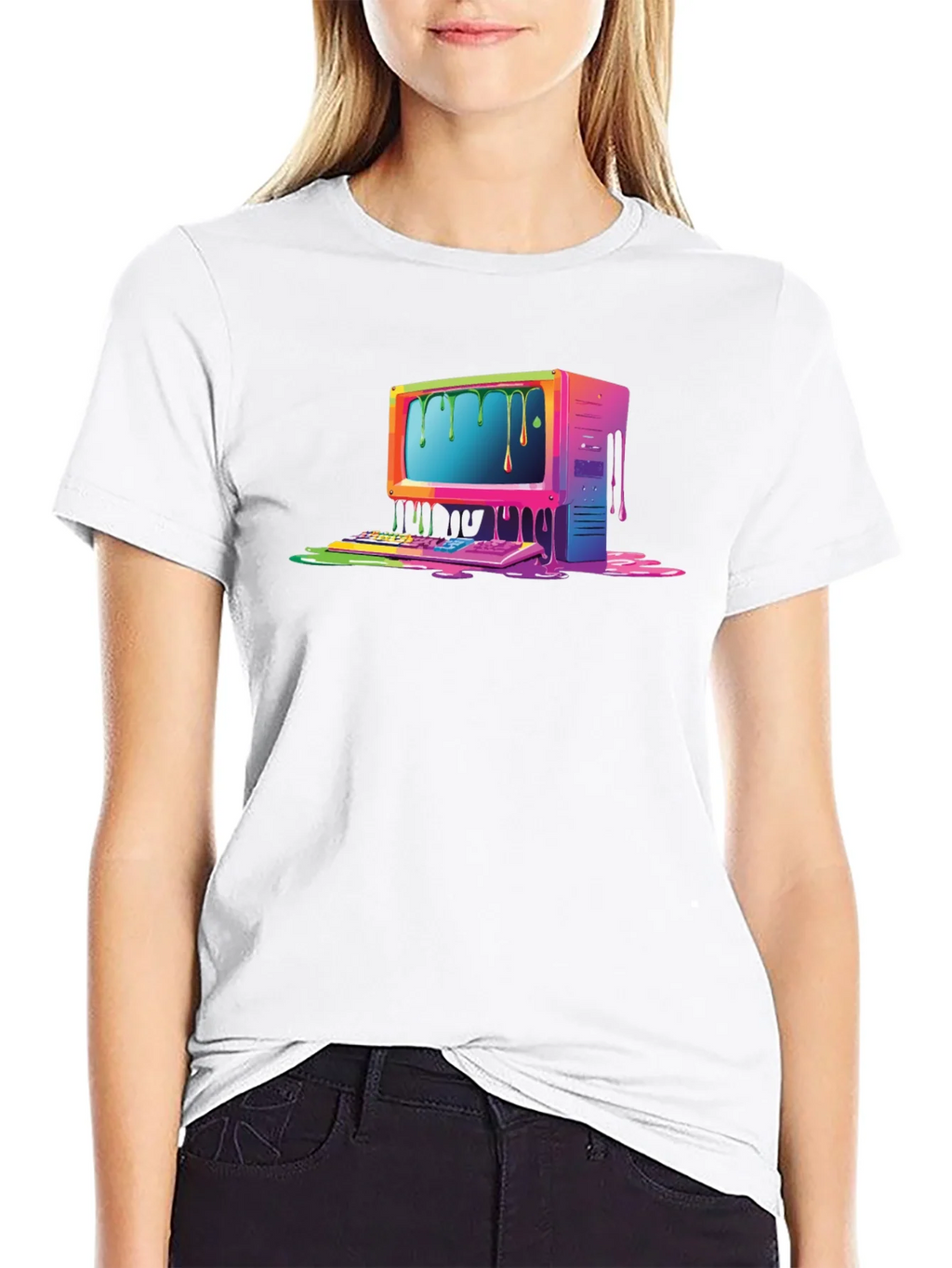 Retro Melting Computer Graphic Tee - Black