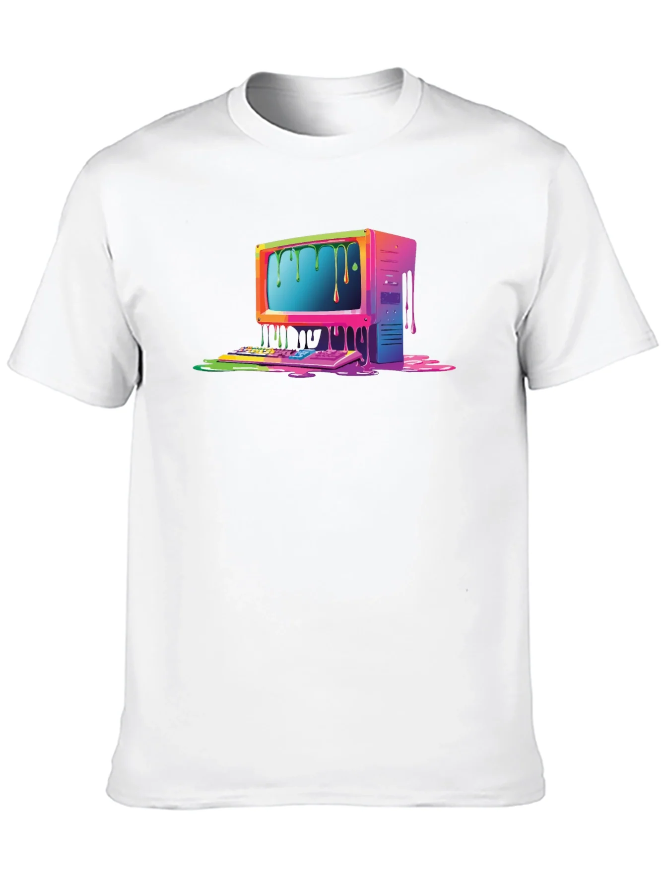 Retro Melting Computer Graphic Tee - Black