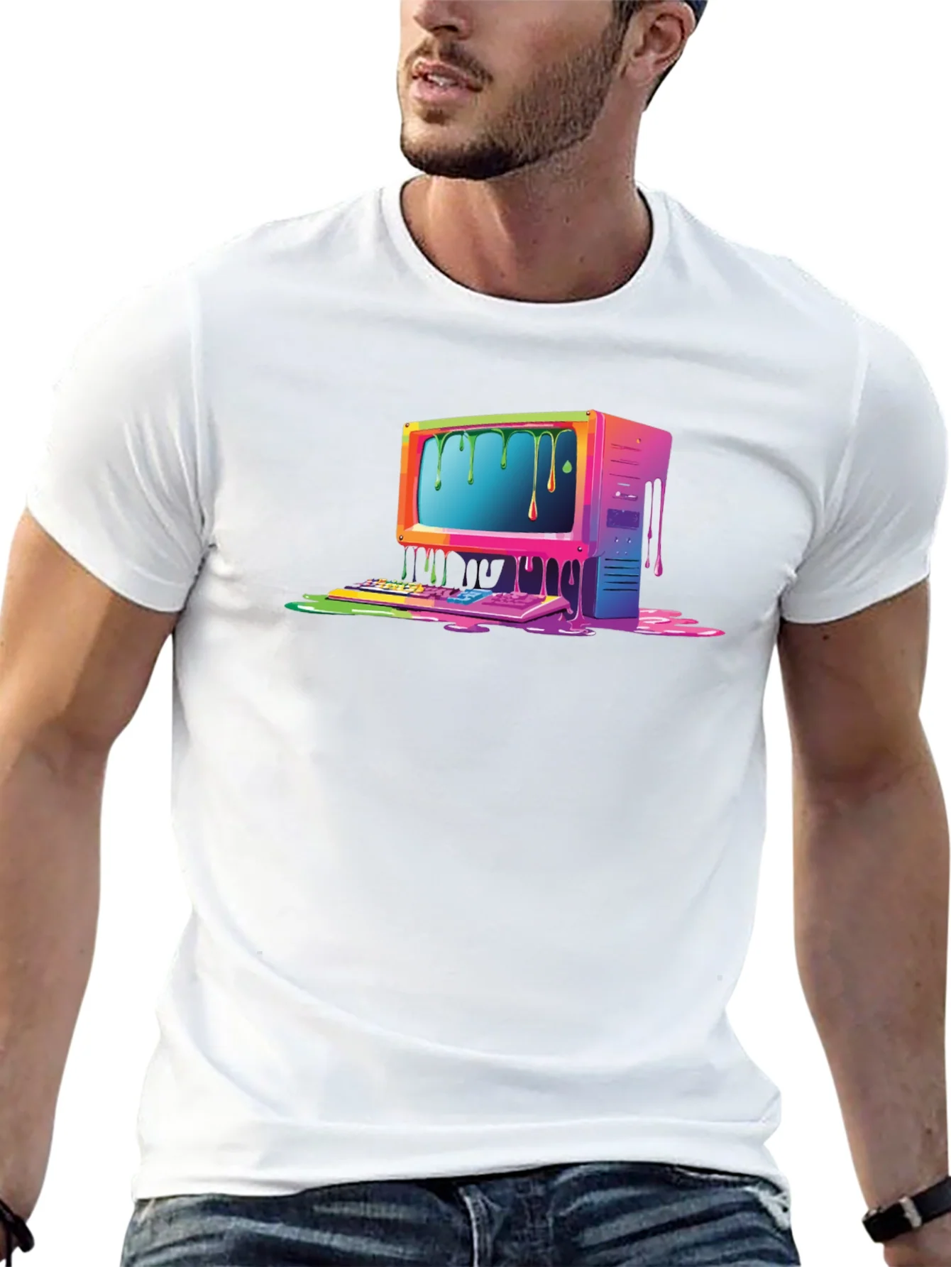 Retro Melting Computer Graphic Tee - Black