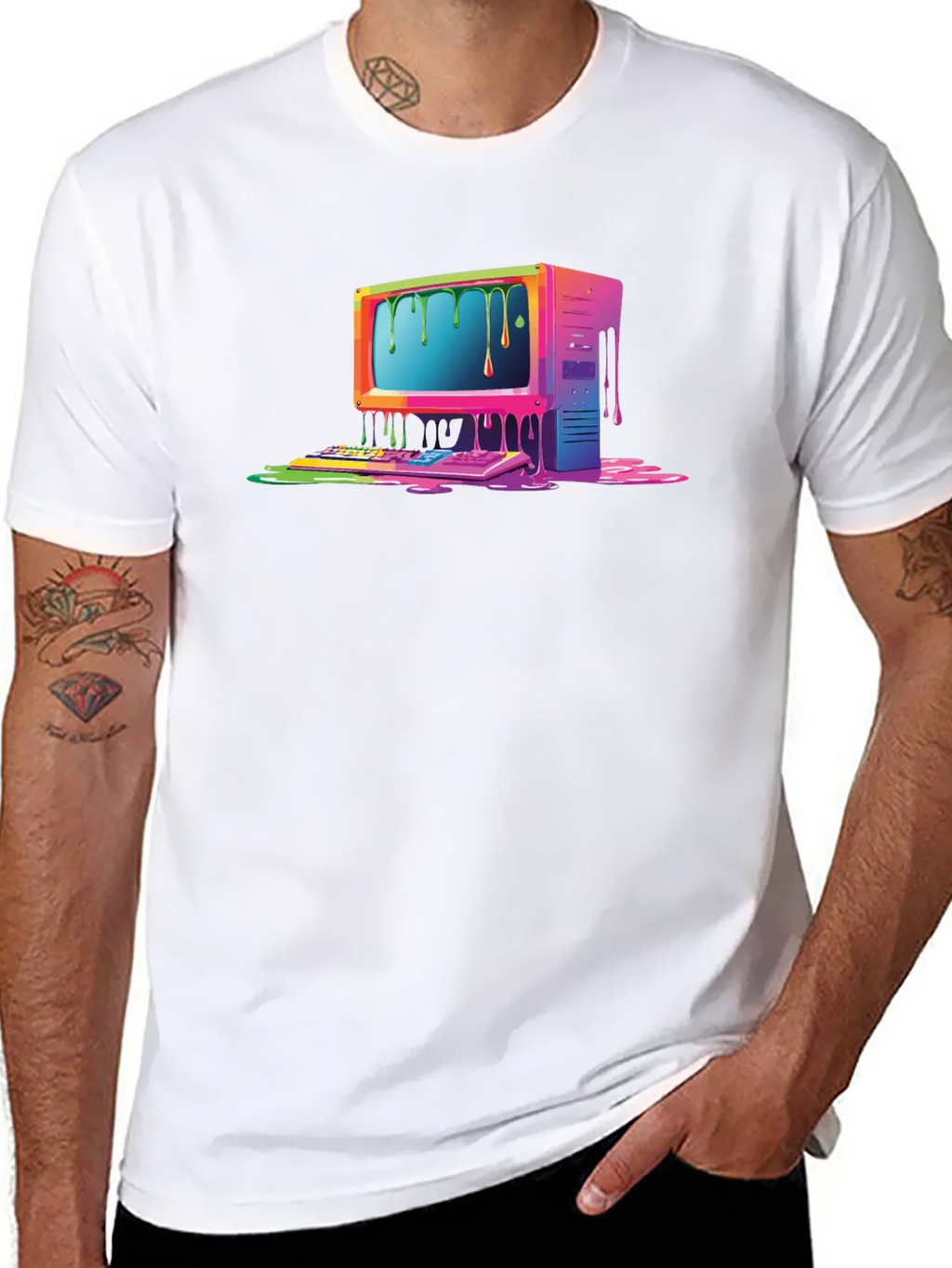 Retro Melting Computer Graphic Tee - Black