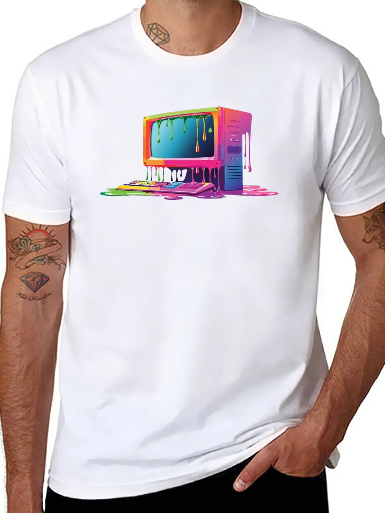 Retro Melting Computer Graphic Tee - Black