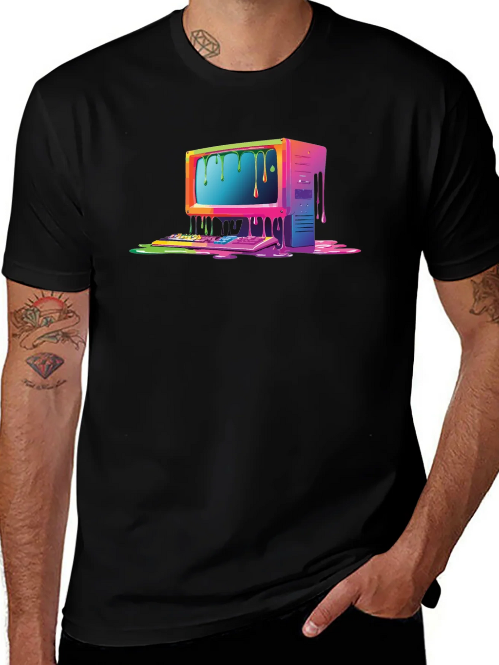 Retro Melting Computer Graphic Tee - Black