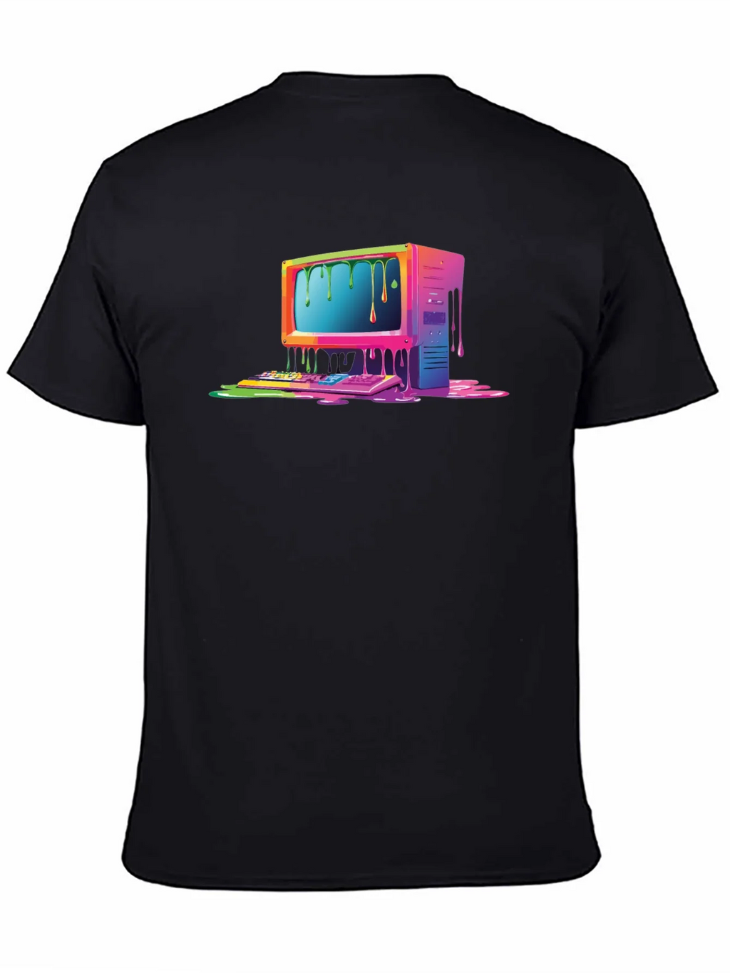 Retro Melting Computer Graphic Tee - Black