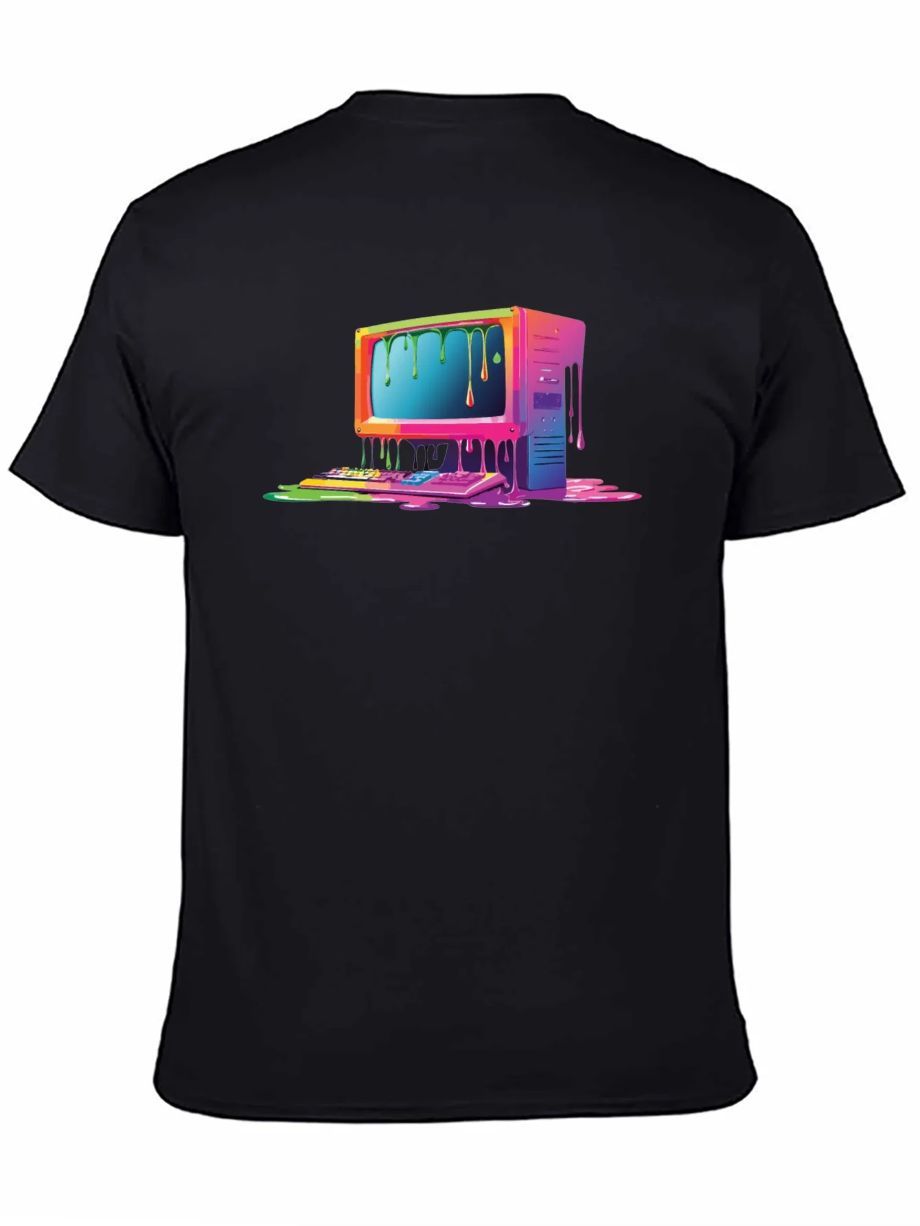Retro Melting Computer Graphic Tee - Black