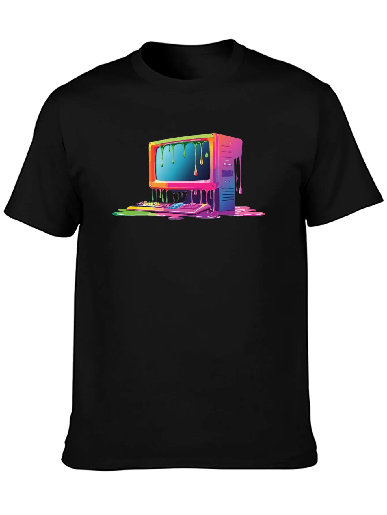 Retro Melting Computer Graphic Tee - Black