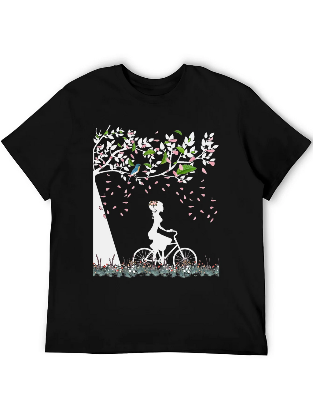 Nature-Inspired Graphic Tee - Girl on Bike