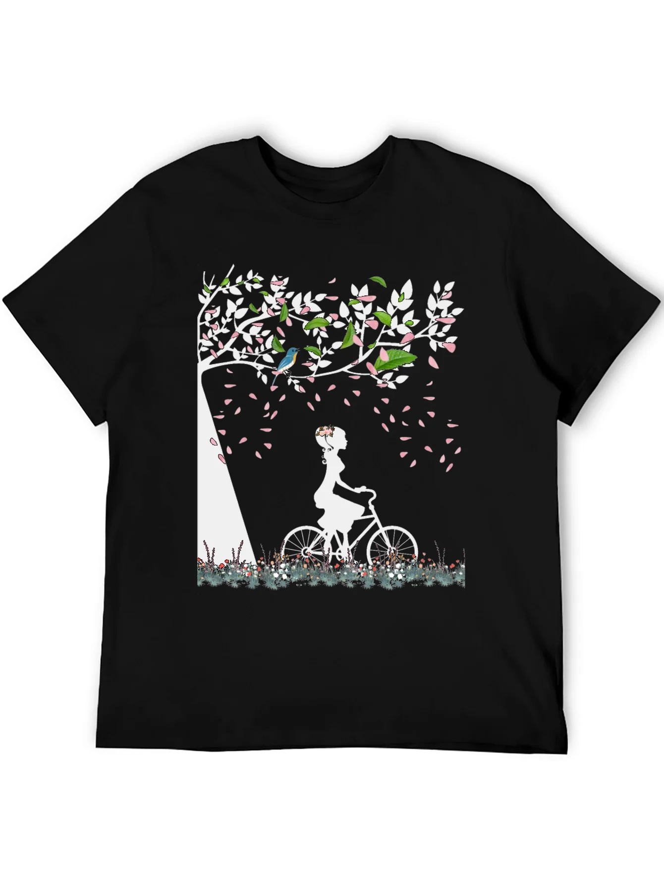 Nature-Inspired Graphic Tee - Girl on Bike