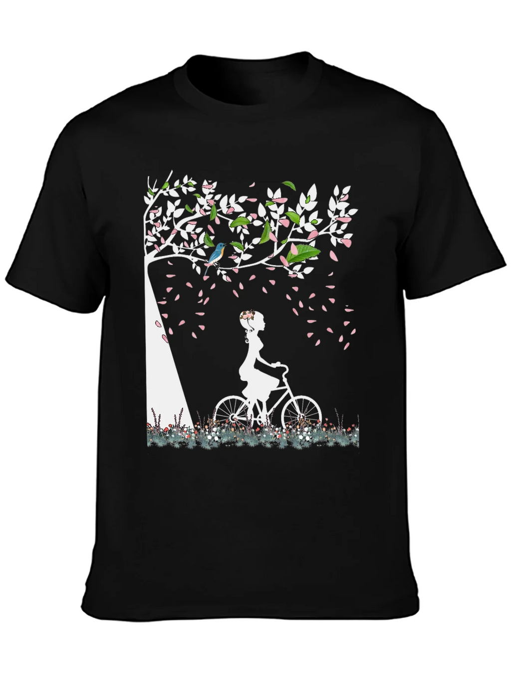 Nature-Inspired Graphic Tee - Girl on Bike