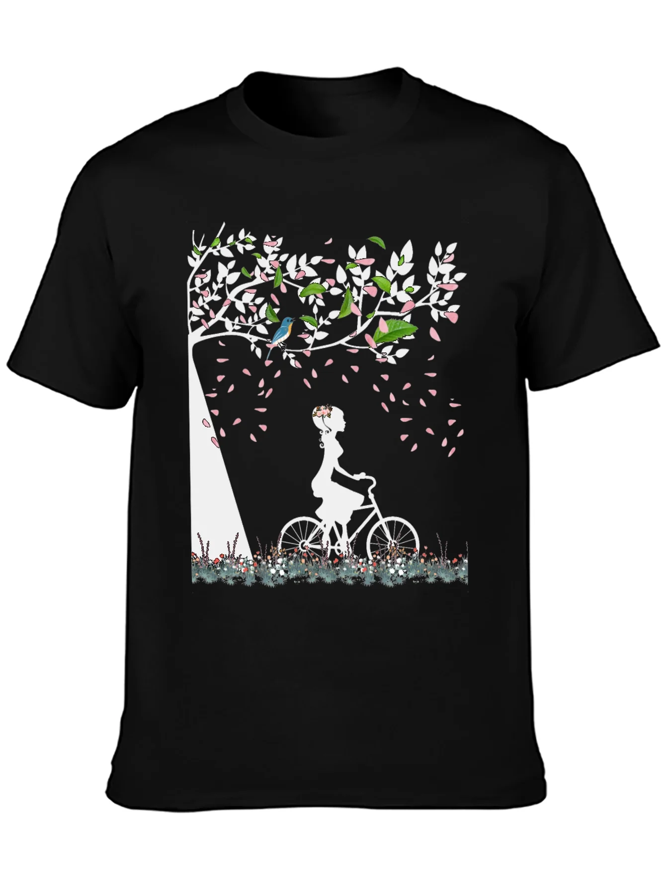 Nature-Inspired Graphic Tee - Girl on Bike