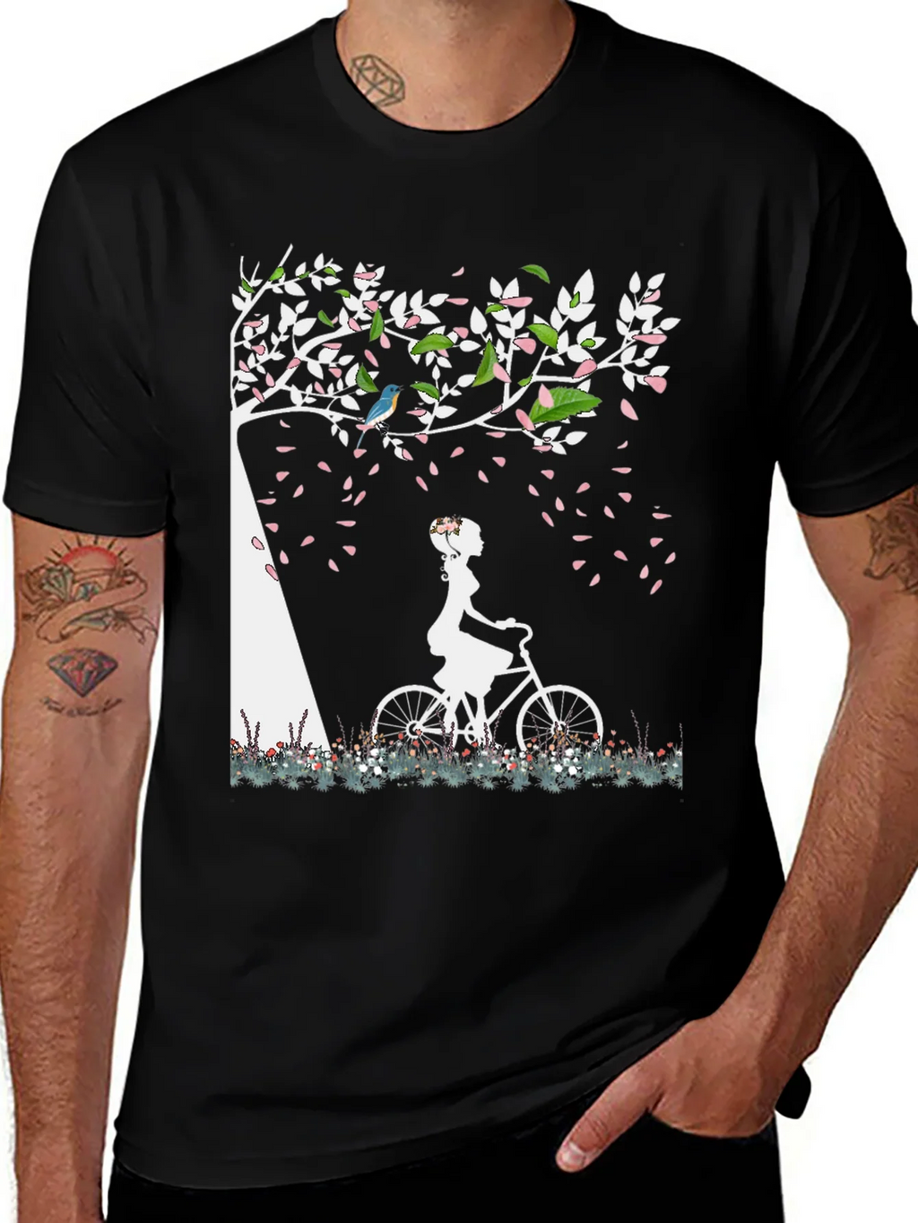 Nature-Inspired Graphic Tee - Girl on Bike