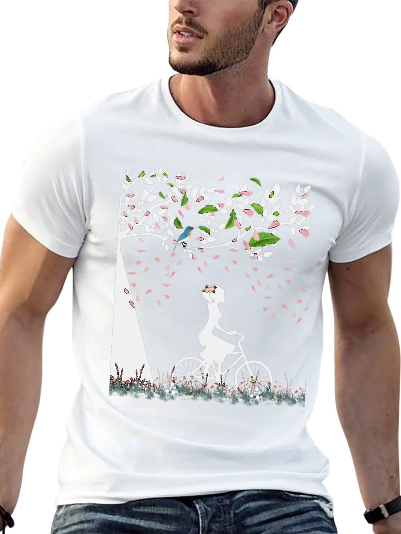 Nature-Inspired Graphic Tee - Girl on Bike