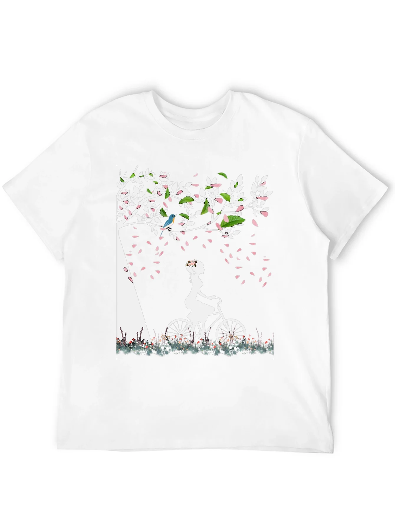 Nature-Inspired Graphic Tee - Girl on Bike