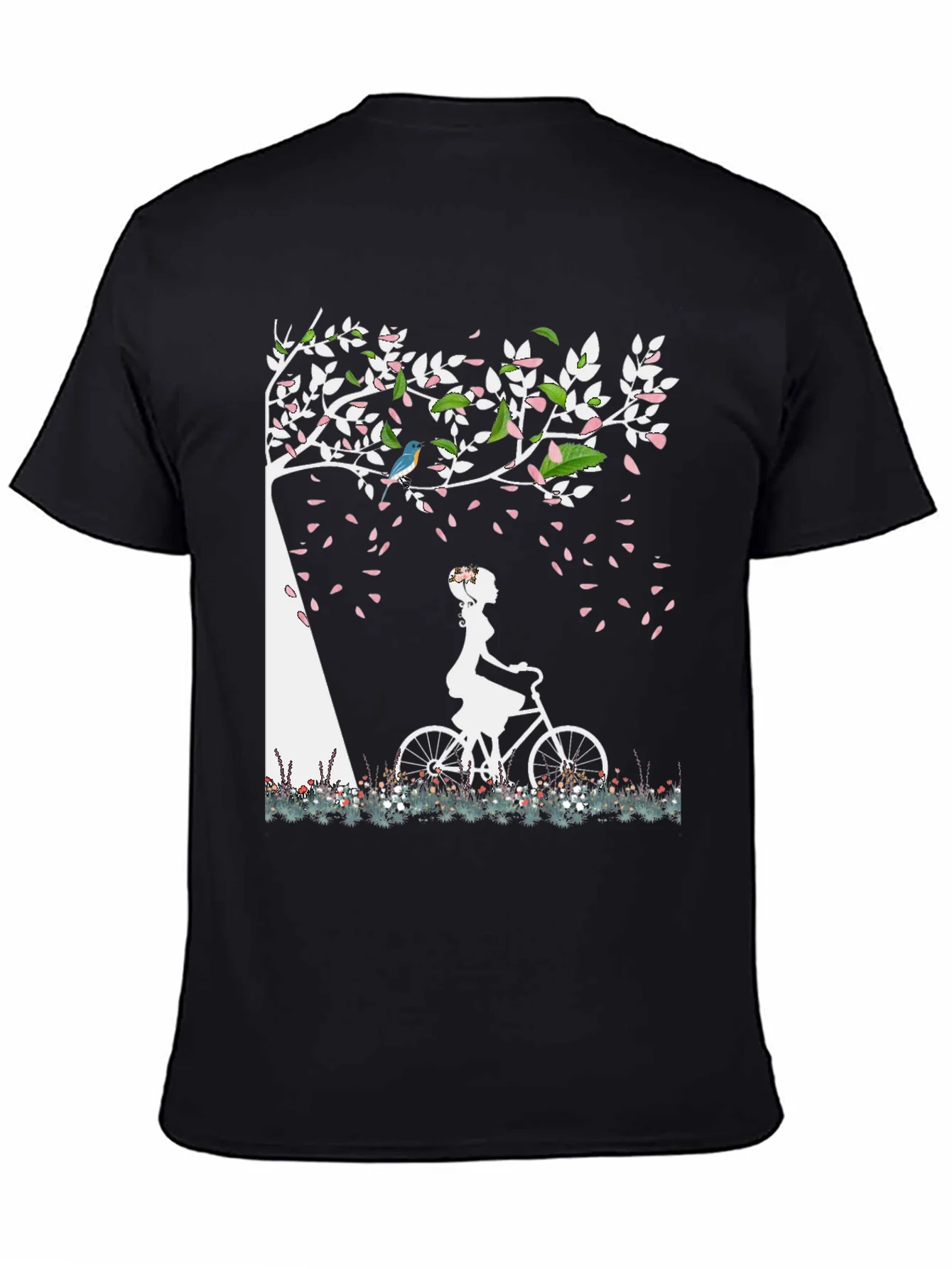 Nature-Inspired Graphic Tee - Girl on Bike