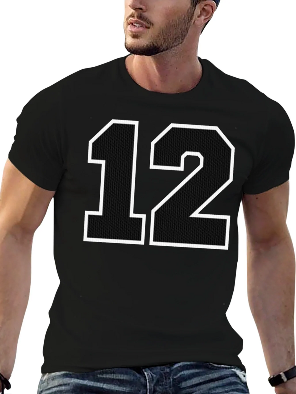 Black T-Shirt with Number 12 Graphic