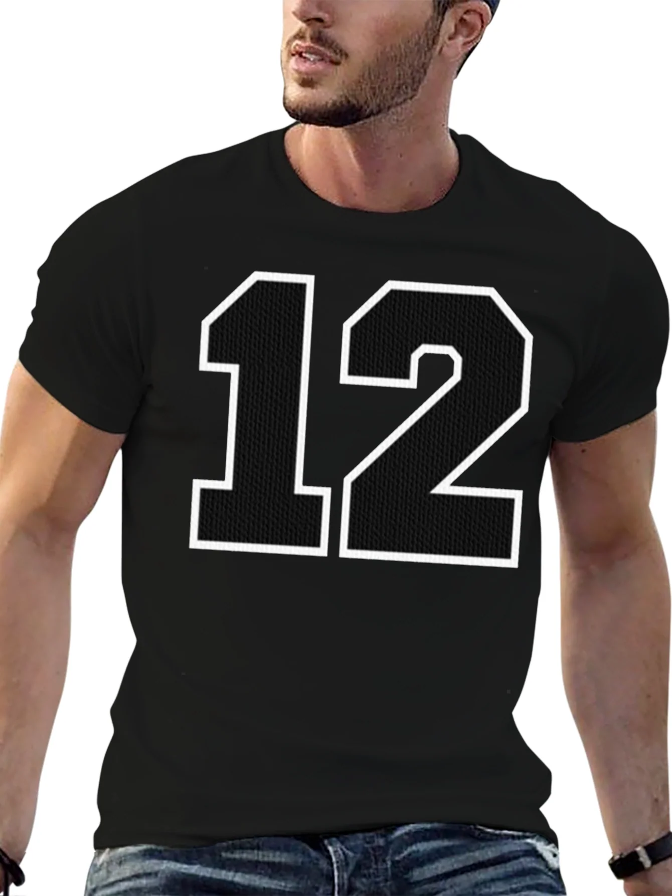 Black T-Shirt with Number 12 Graphic