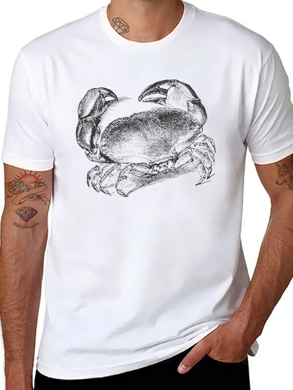 Crab Graphic Print T-Shirt - Black