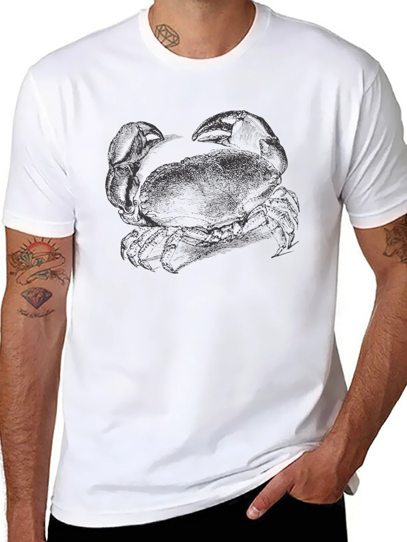 Crab Graphic Print T-Shirt - Black