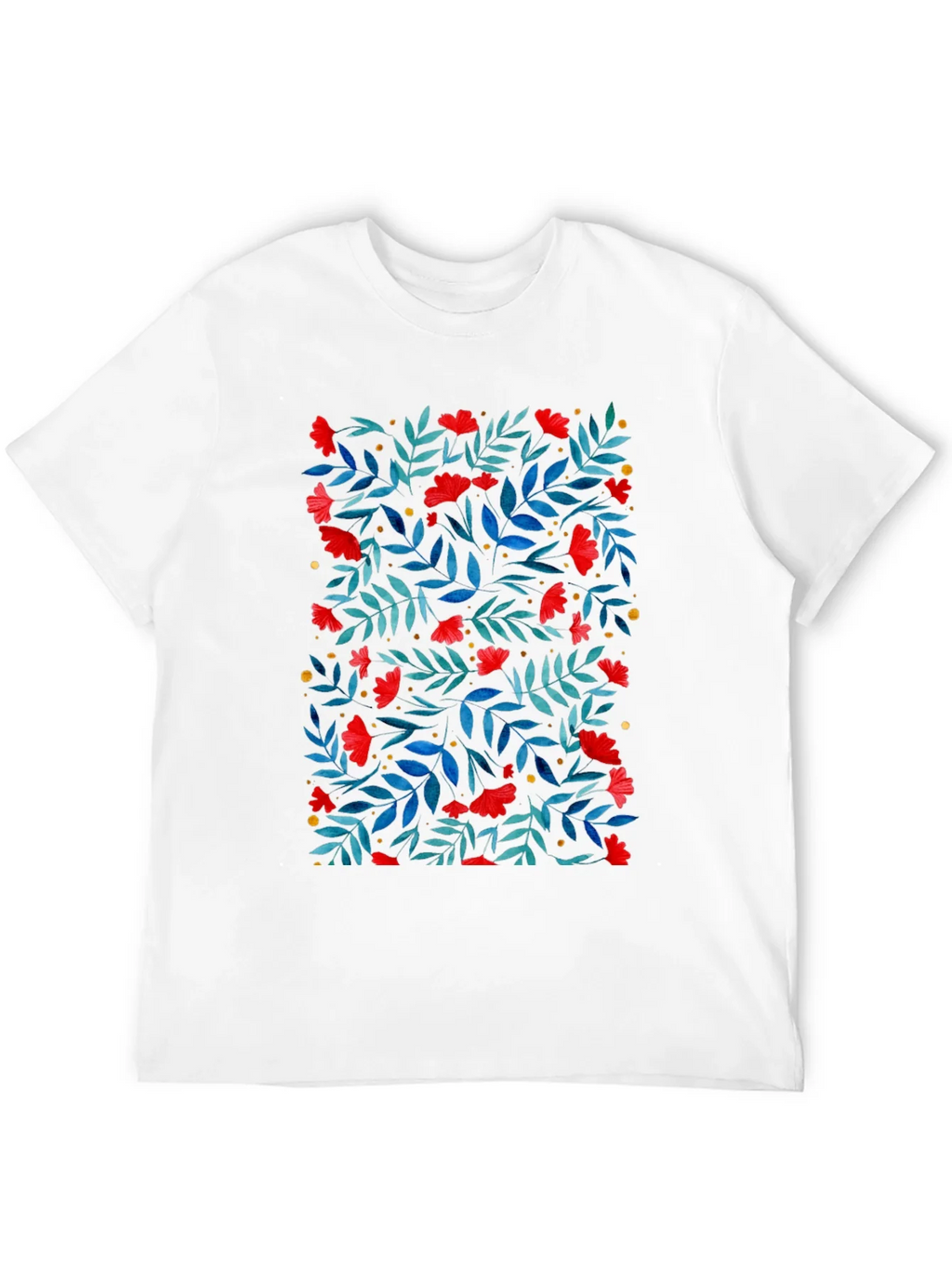 Floral Print T-Shirt - Red Flowers on Black