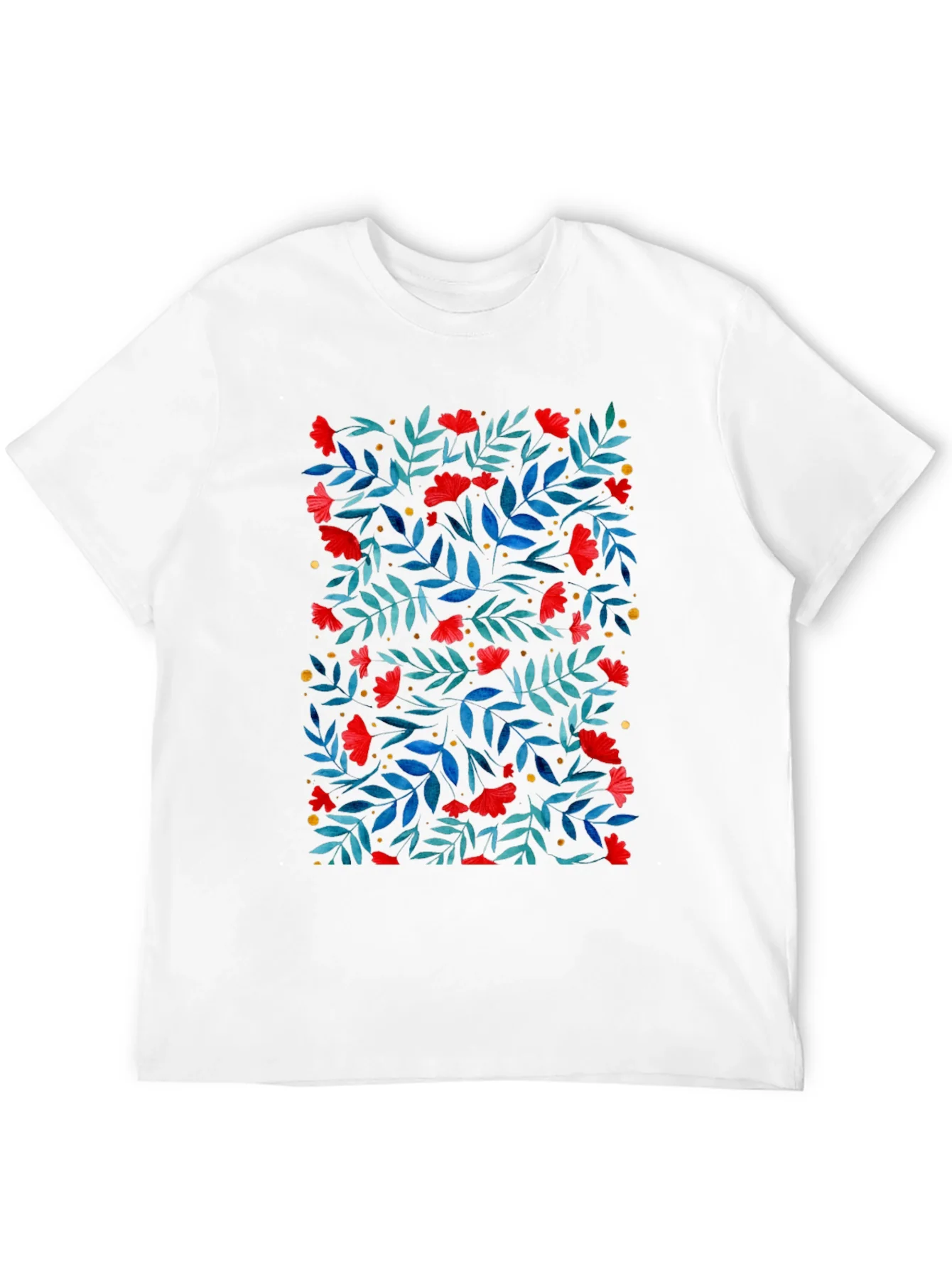 Floral Print T-Shirt - Red Flowers on Black