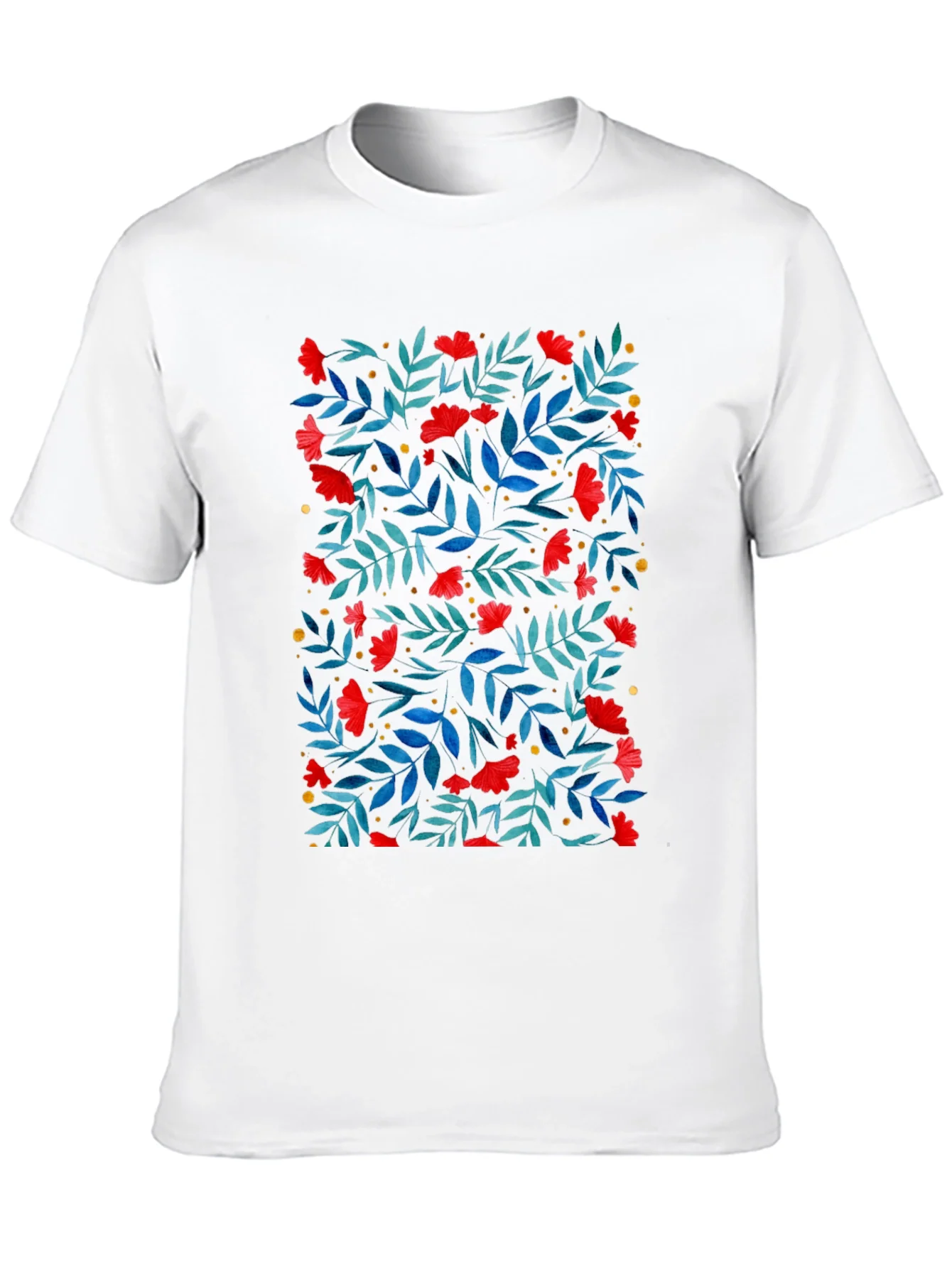 Floral Print T-Shirt - Red Flowers on Black