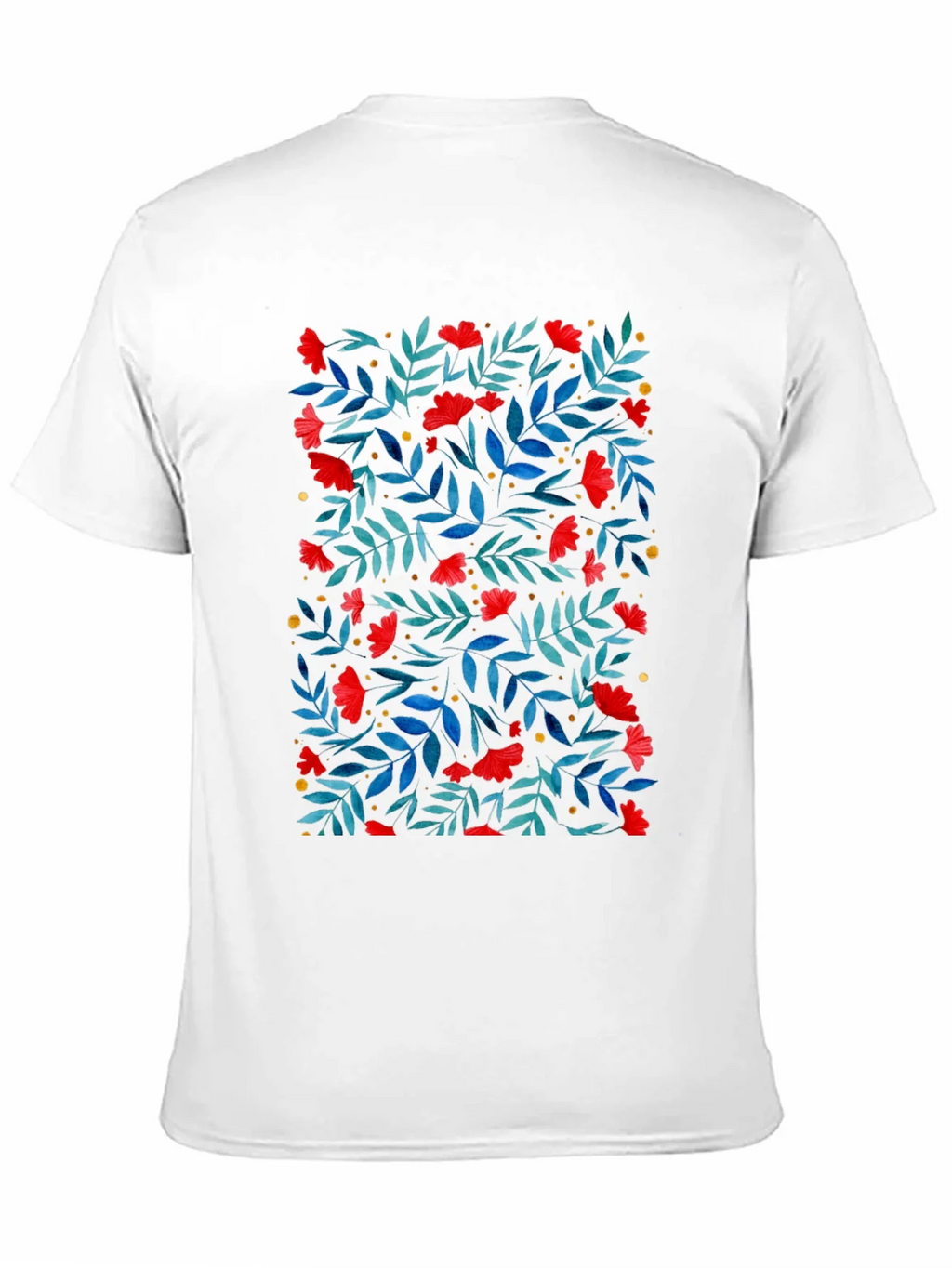 Floral Print T-Shirt - Red Flowers on Black