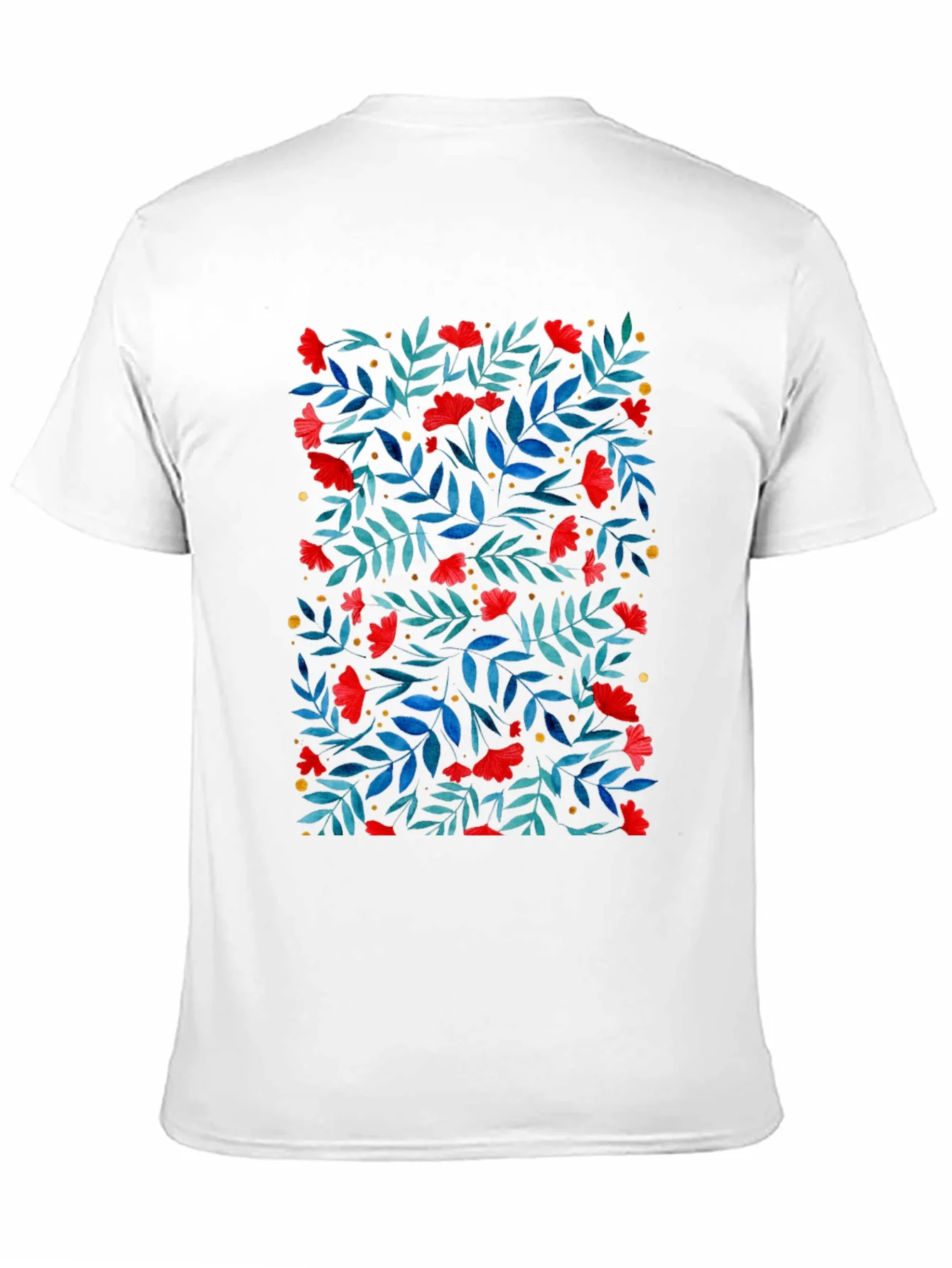 Floral Print T-Shirt - Red Flowers on Black