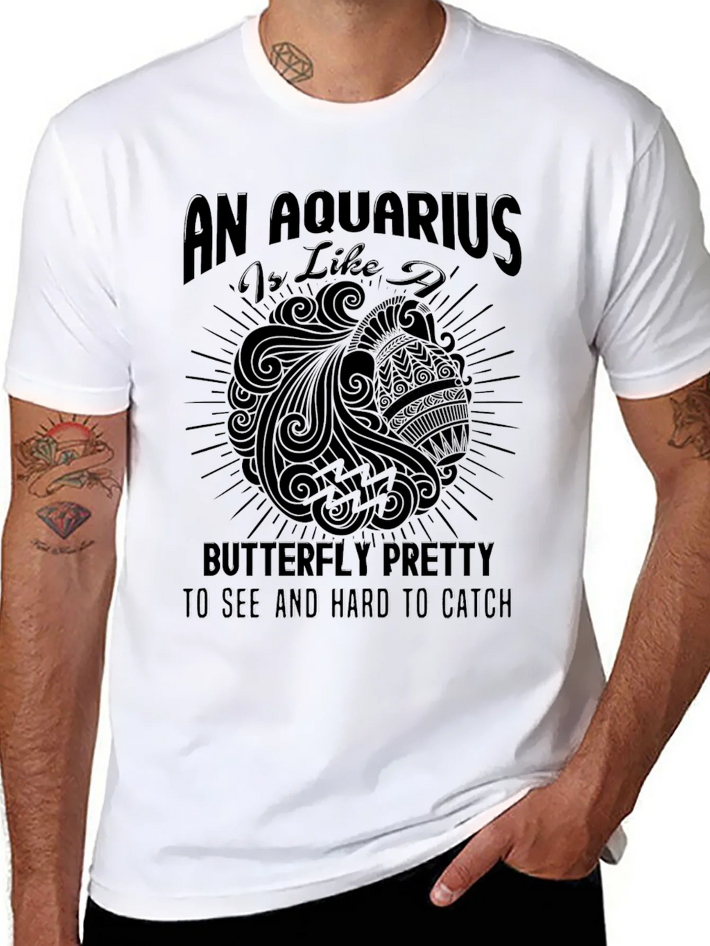 Aquarius Zodiac Sign Graphic Tee - Black