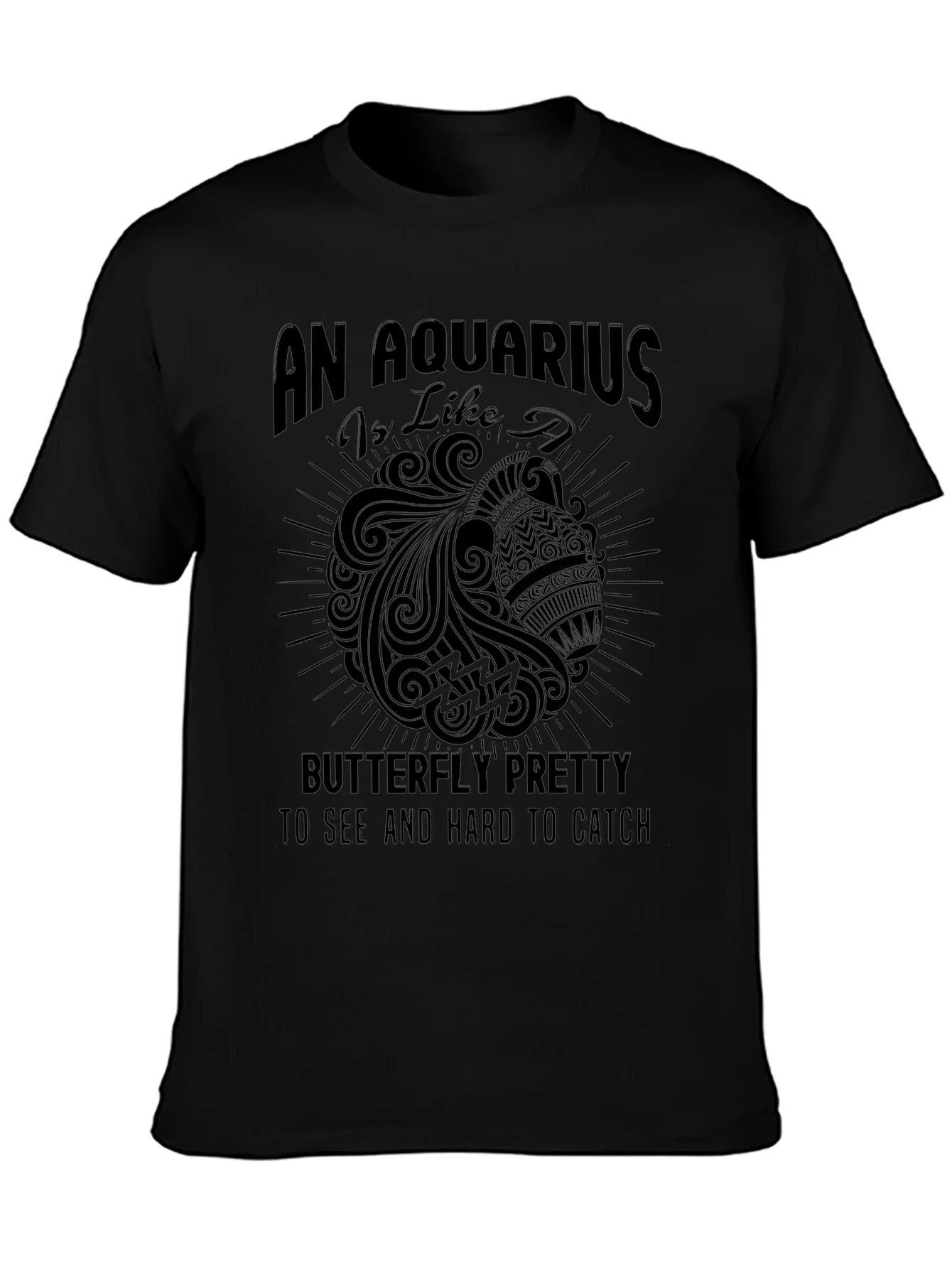 Aquarius Zodiac Sign Graphic Tee - Black