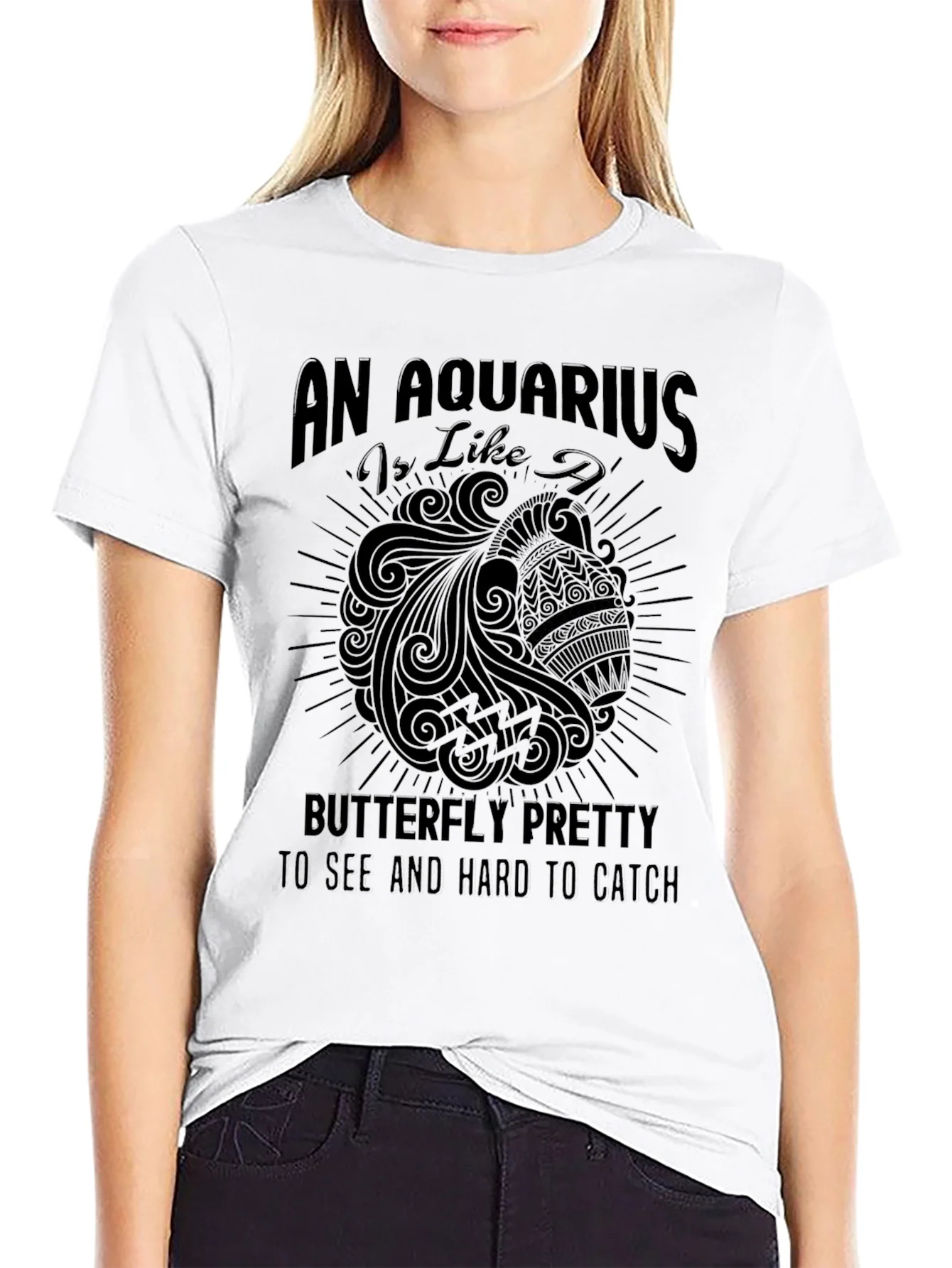 Aquarius Zodiac Sign Graphic Tee - Black