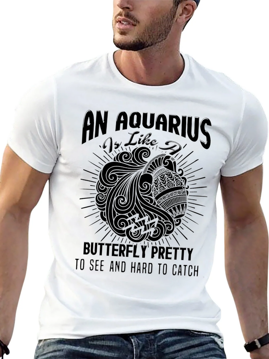 Aquarius Zodiac Sign Graphic Tee - Black
