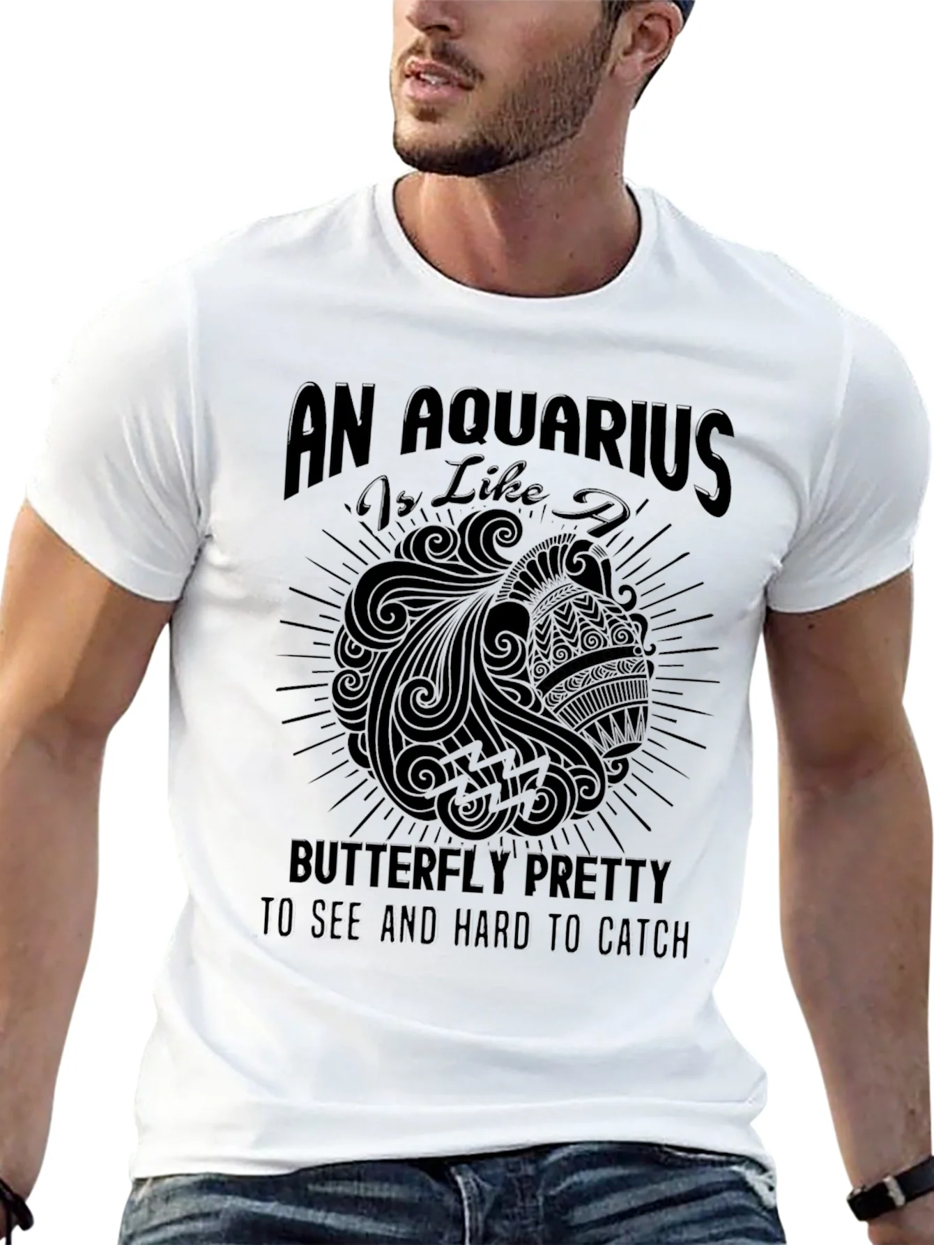 Aquarius Zodiac Sign Graphic Tee - Black
