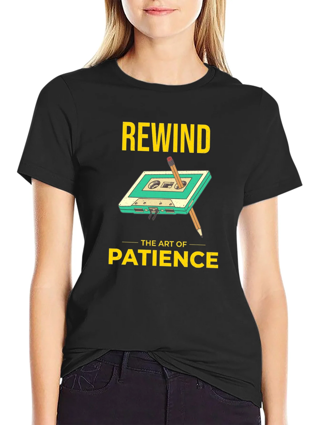 Rewind Patience Graphic Tee - Black Cotton