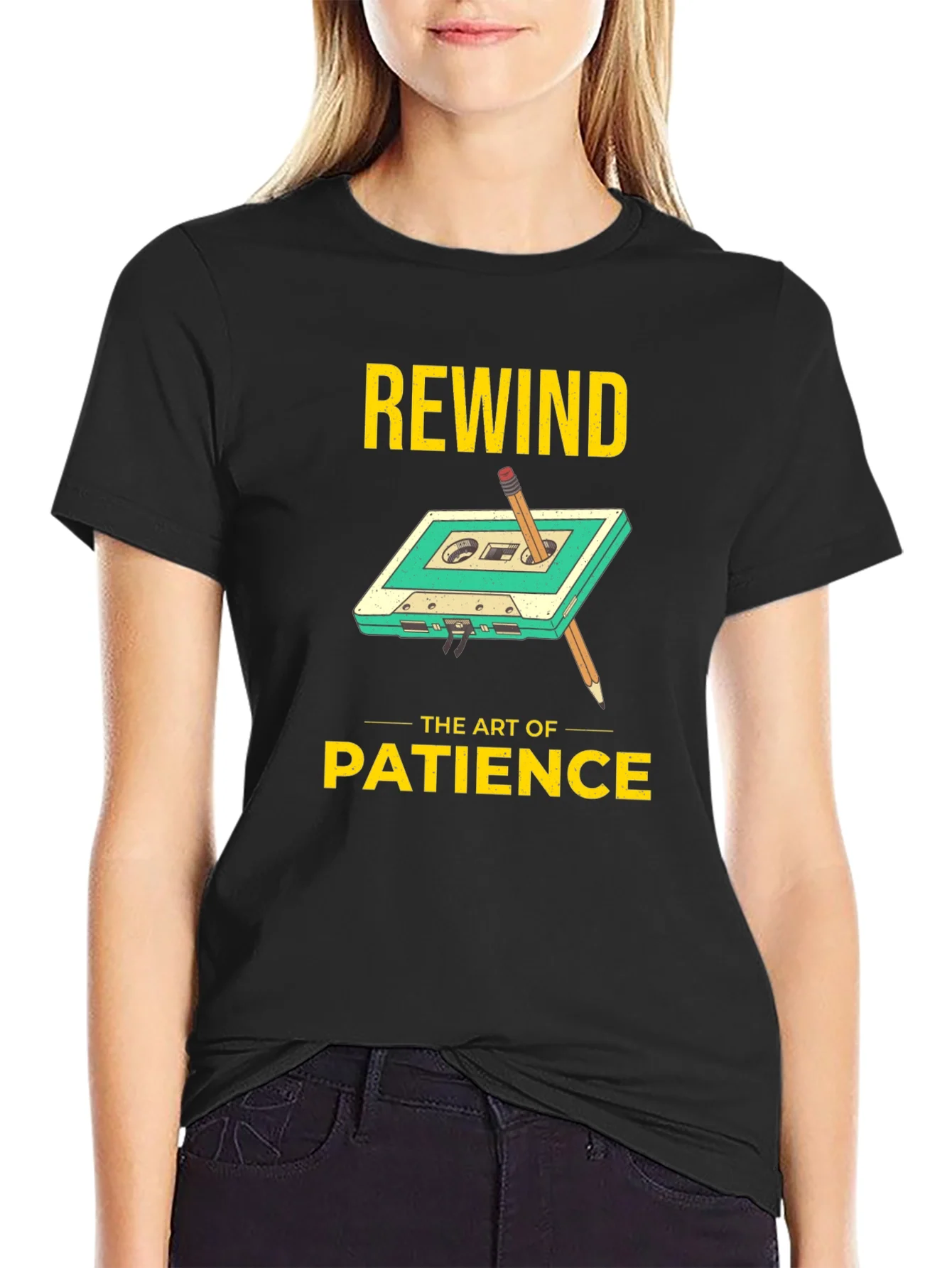 Rewind Patience Graphic Tee - Black Cotton