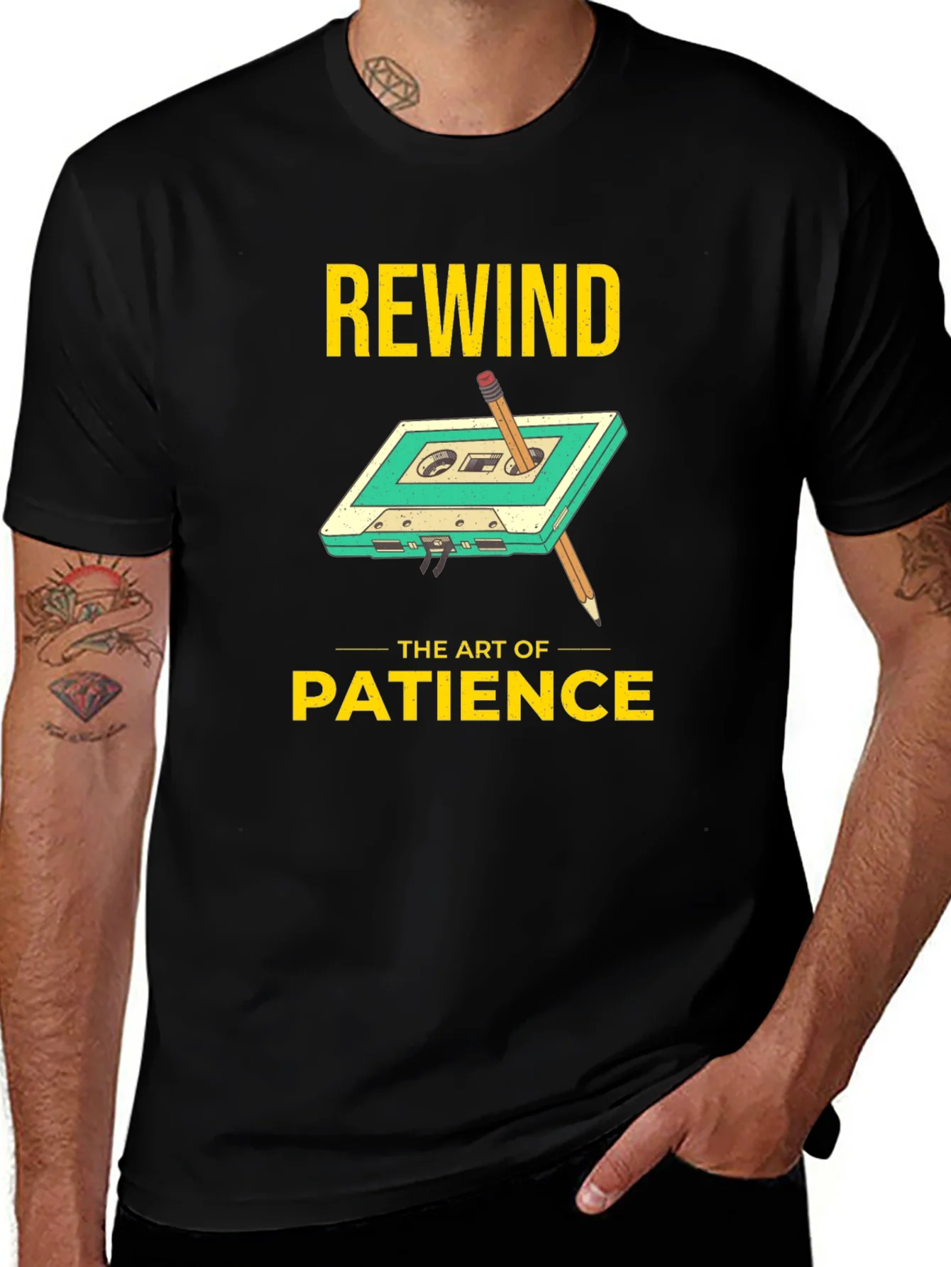 Rewind Patience Graphic Tee - Black Cotton
