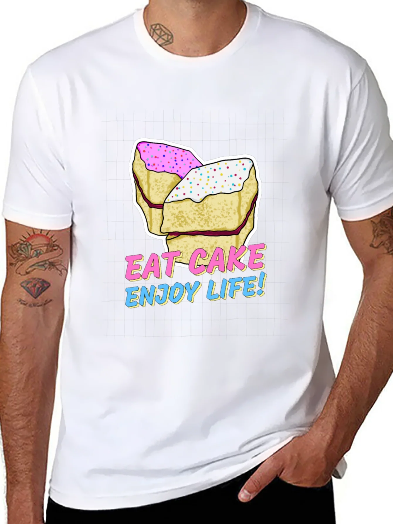Eat Cake Enjoy Life Graphic Tee - Black Cotton T-Shirt
