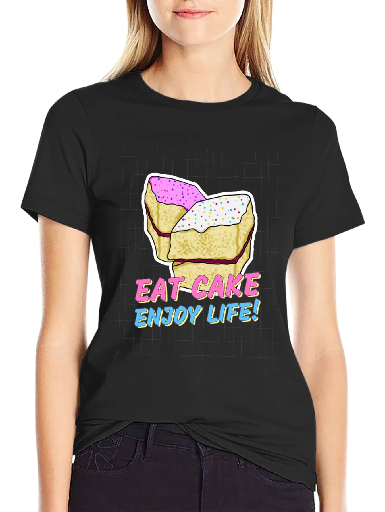 Eat Cake Enjoy Life Graphic Tee - Black Cotton T-Shirt