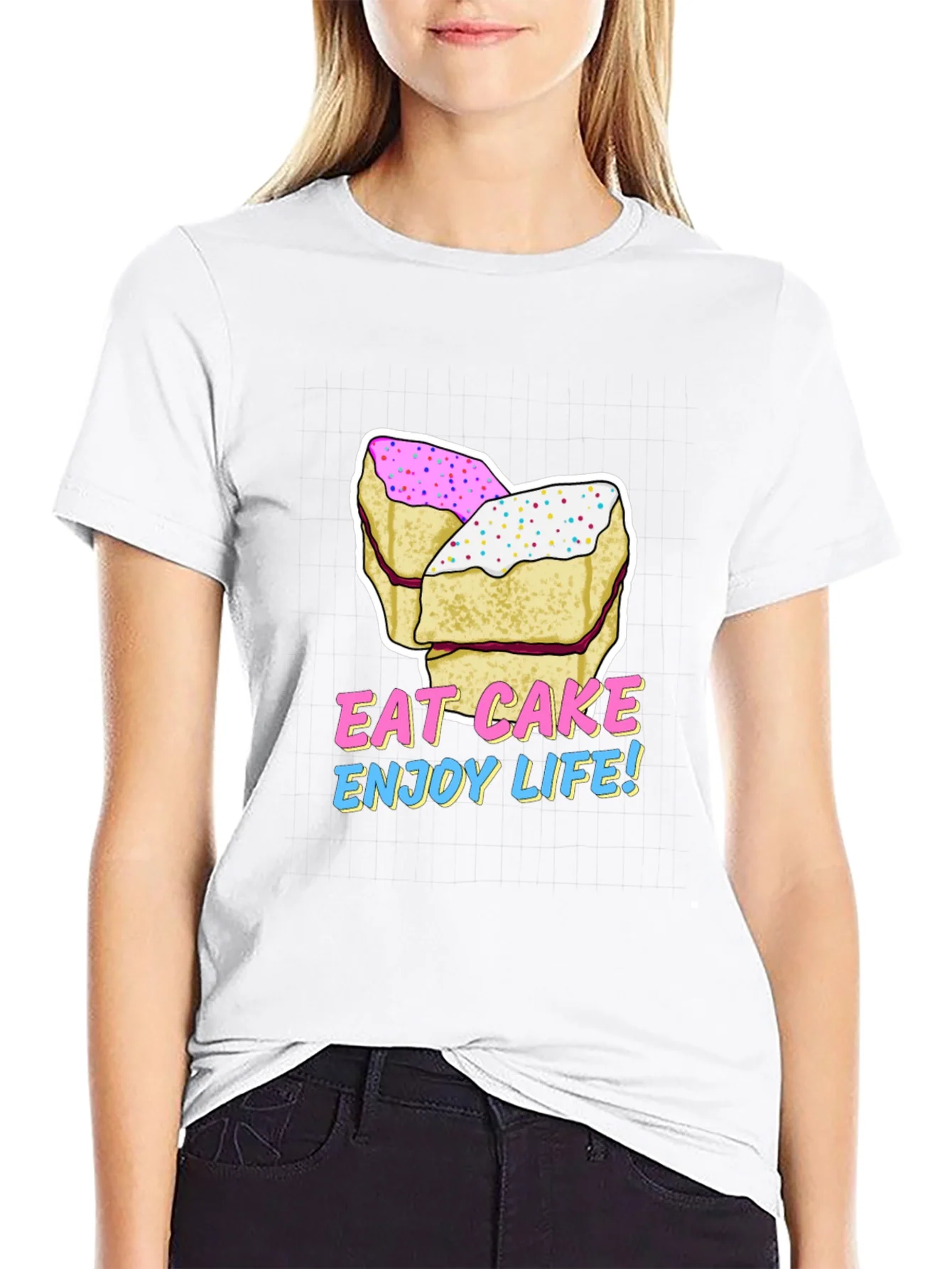 Eat Cake Enjoy Life Graphic Tee - Black Cotton T-Shirt
