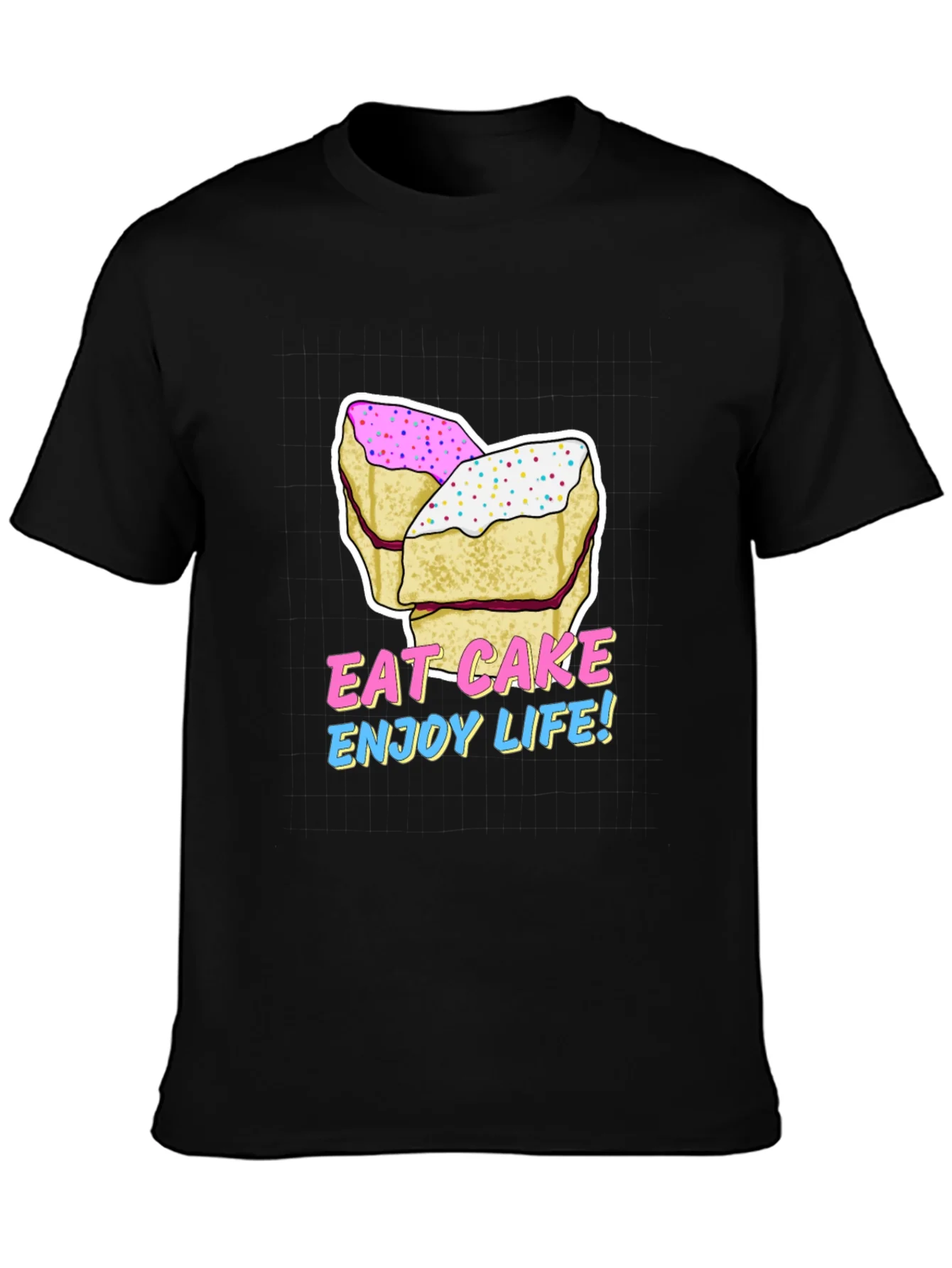 Eat Cake Enjoy Life Graphic Tee - Black Cotton T-Shirt