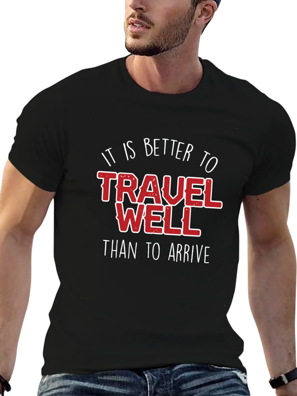 Travel Well Graphic Tee - Black Cotton T-Shirt