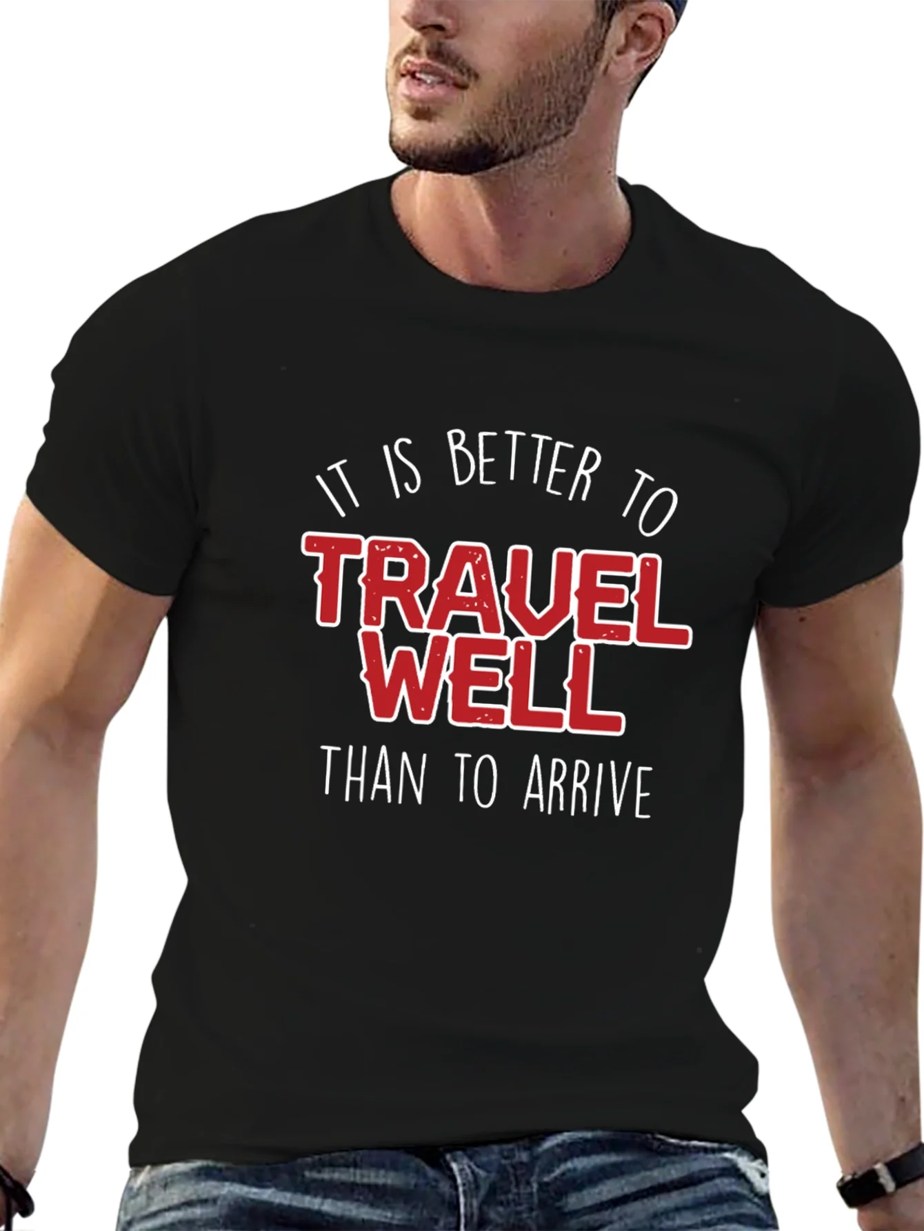 Travel Well Graphic Tee - Black Cotton T-Shirt
