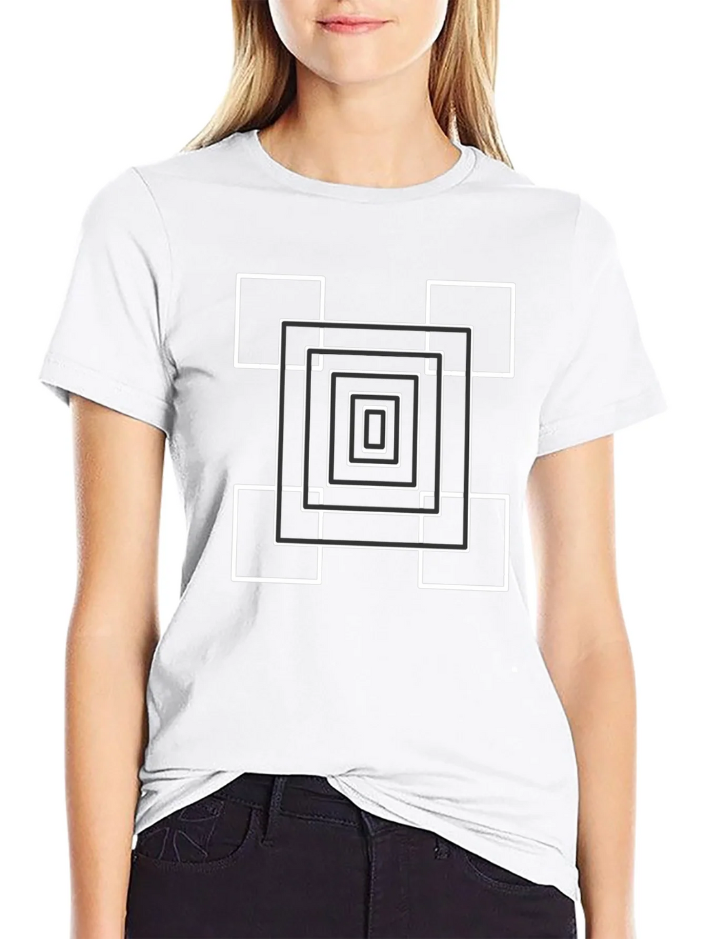 Geometric Square Design Black T-Shirt