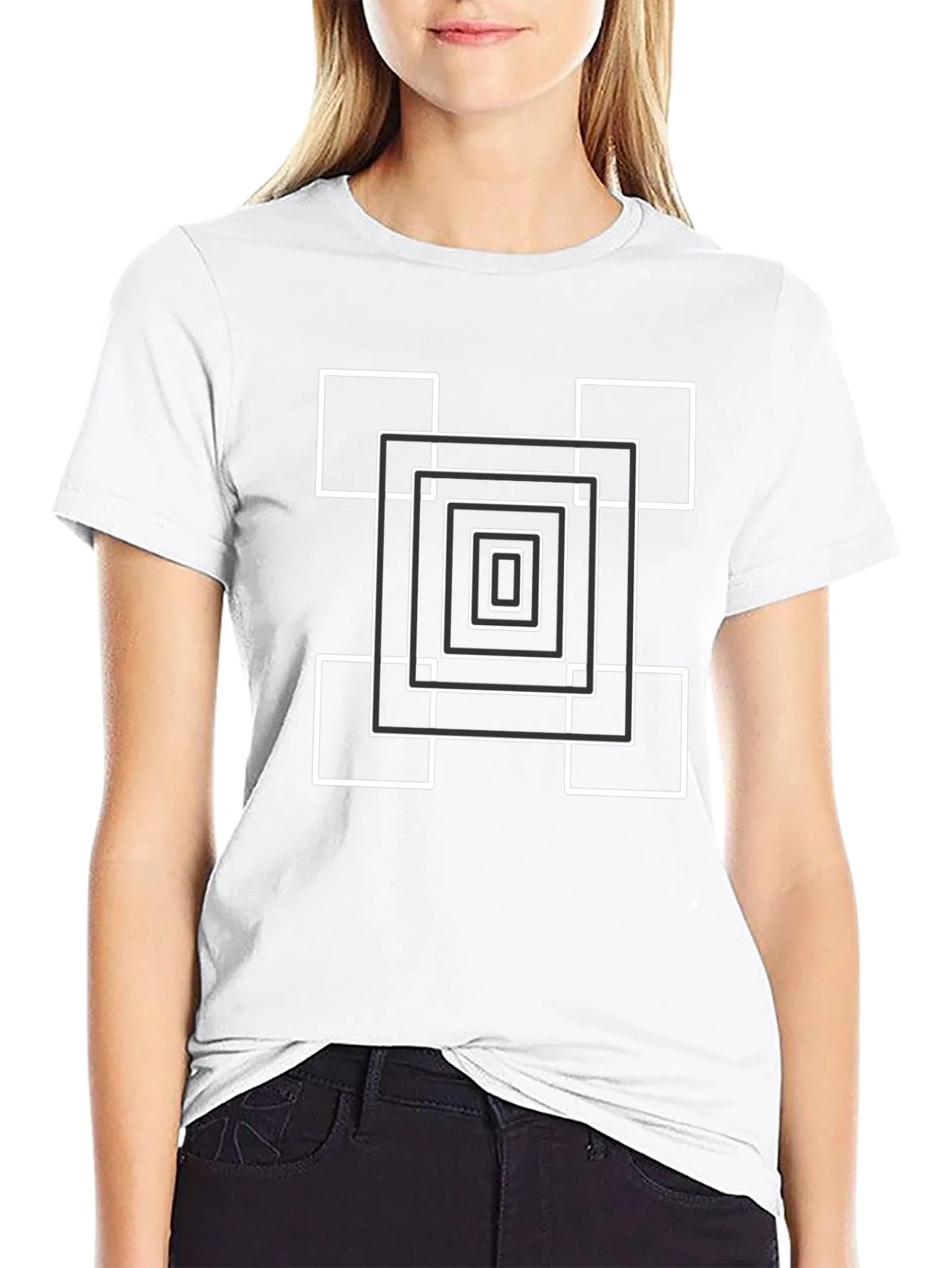 Geometric Square Design Black T-Shirt